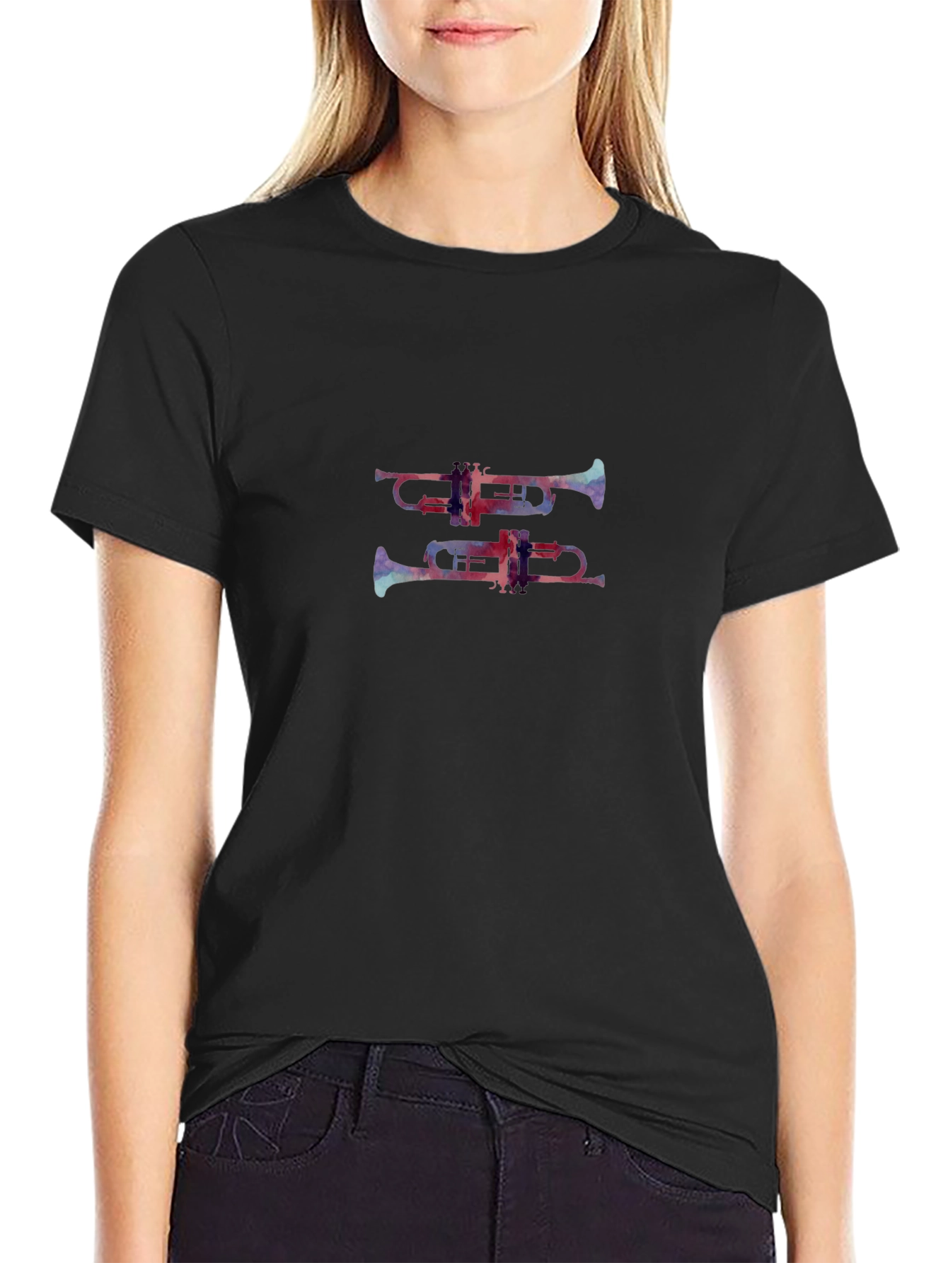 Abstract Trumpet Print Black T-Shirt