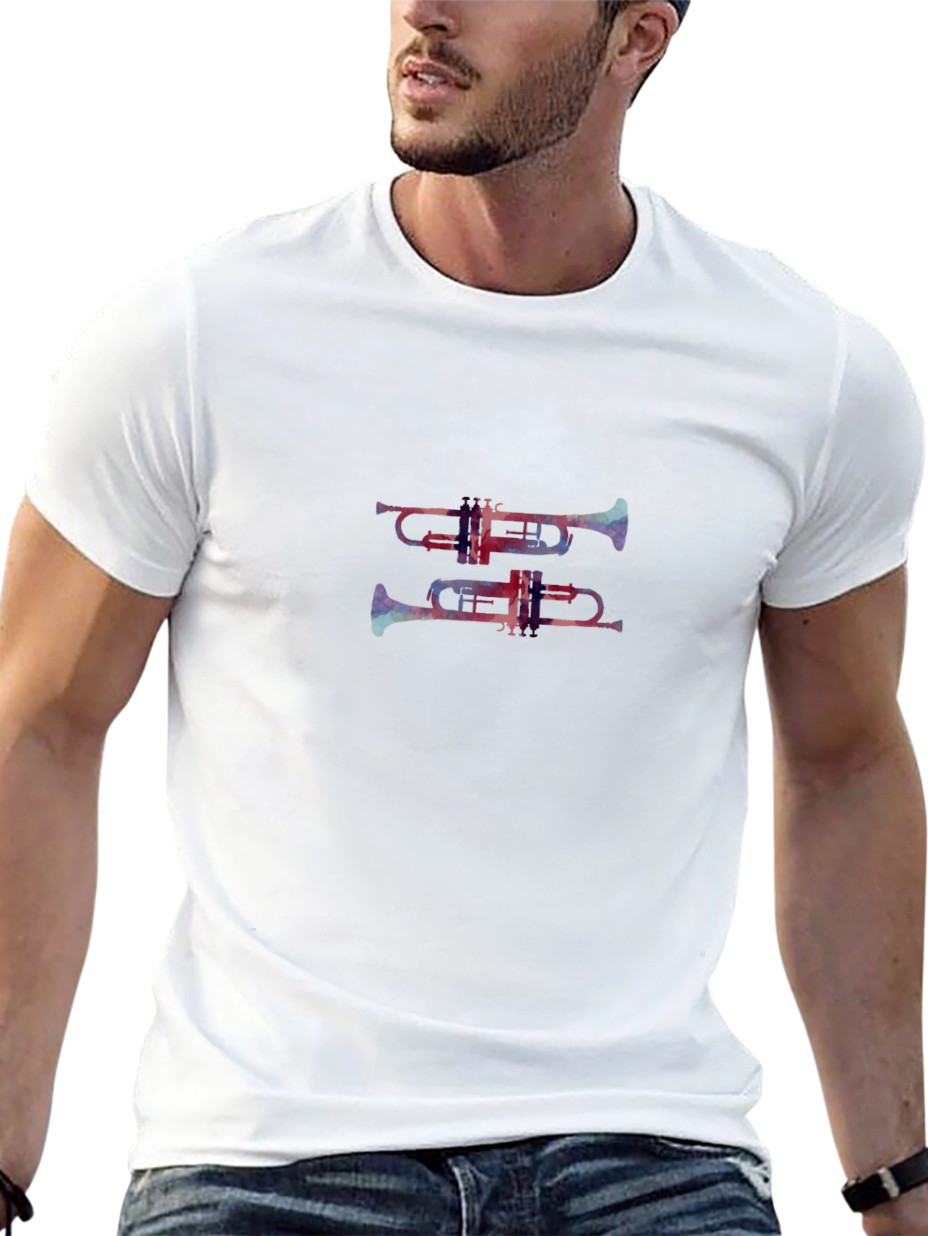 Abstract Trumpet Print Black T-Shirt