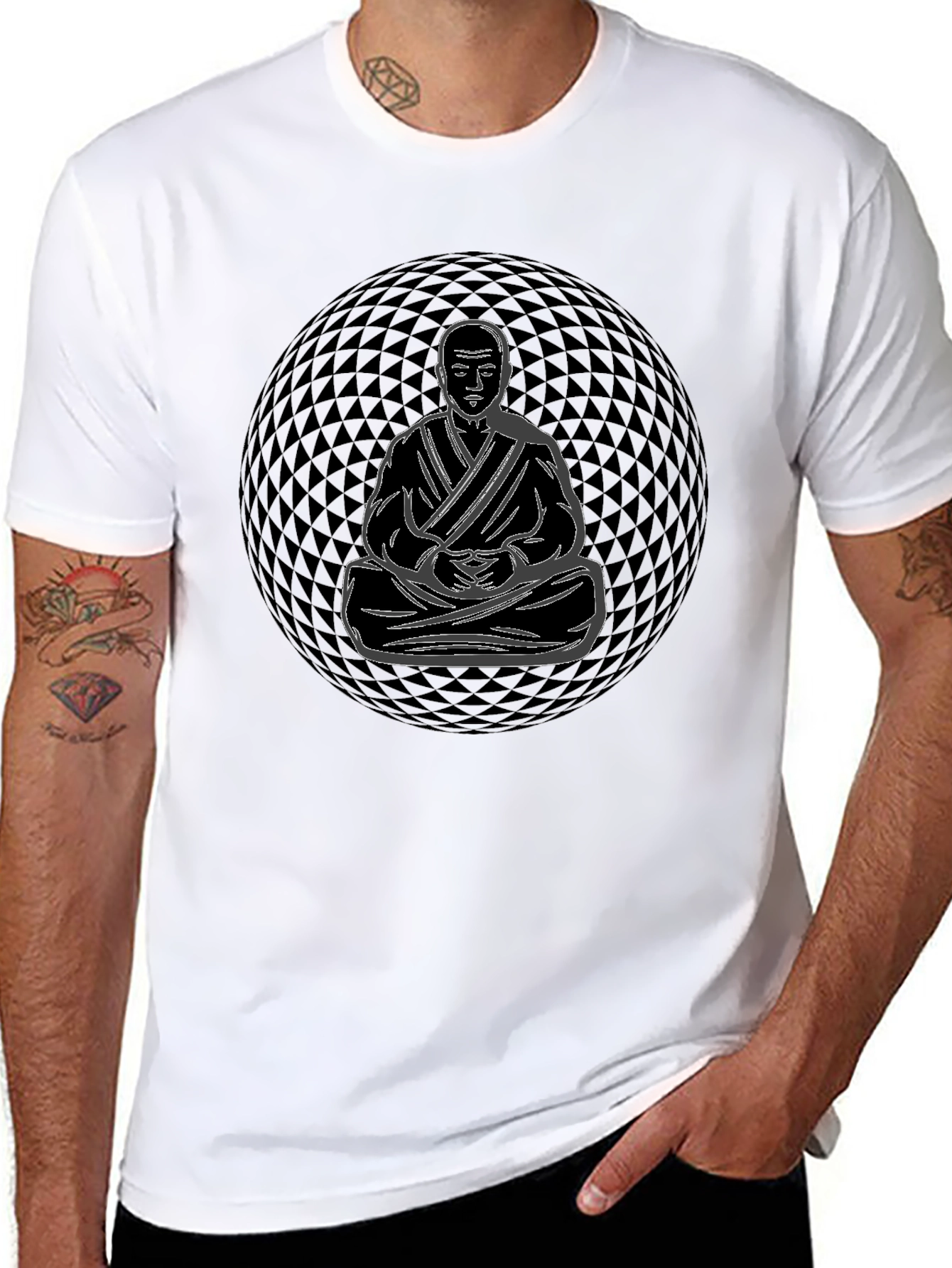 Meditative Monk Graphic T-Shirt - Black
