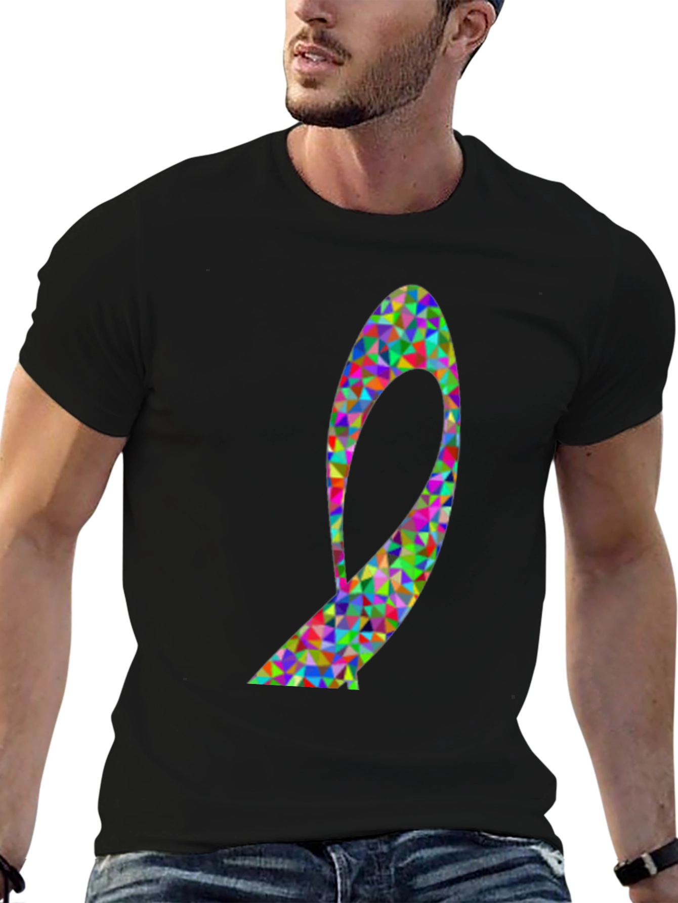 Geometric Ribbon Graphic Tee - Black
