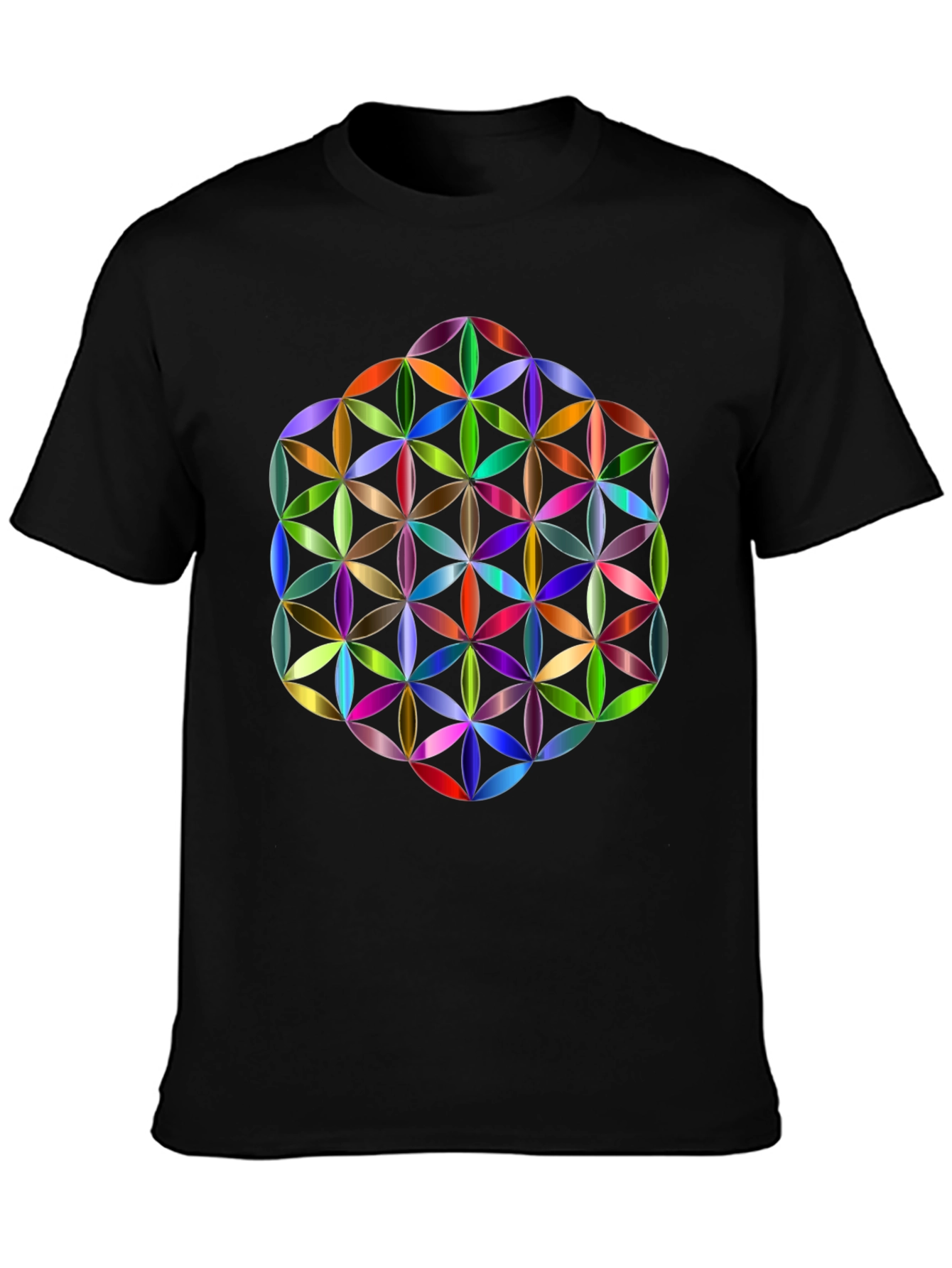Geometric Flower of Life Graphic Tee - Black