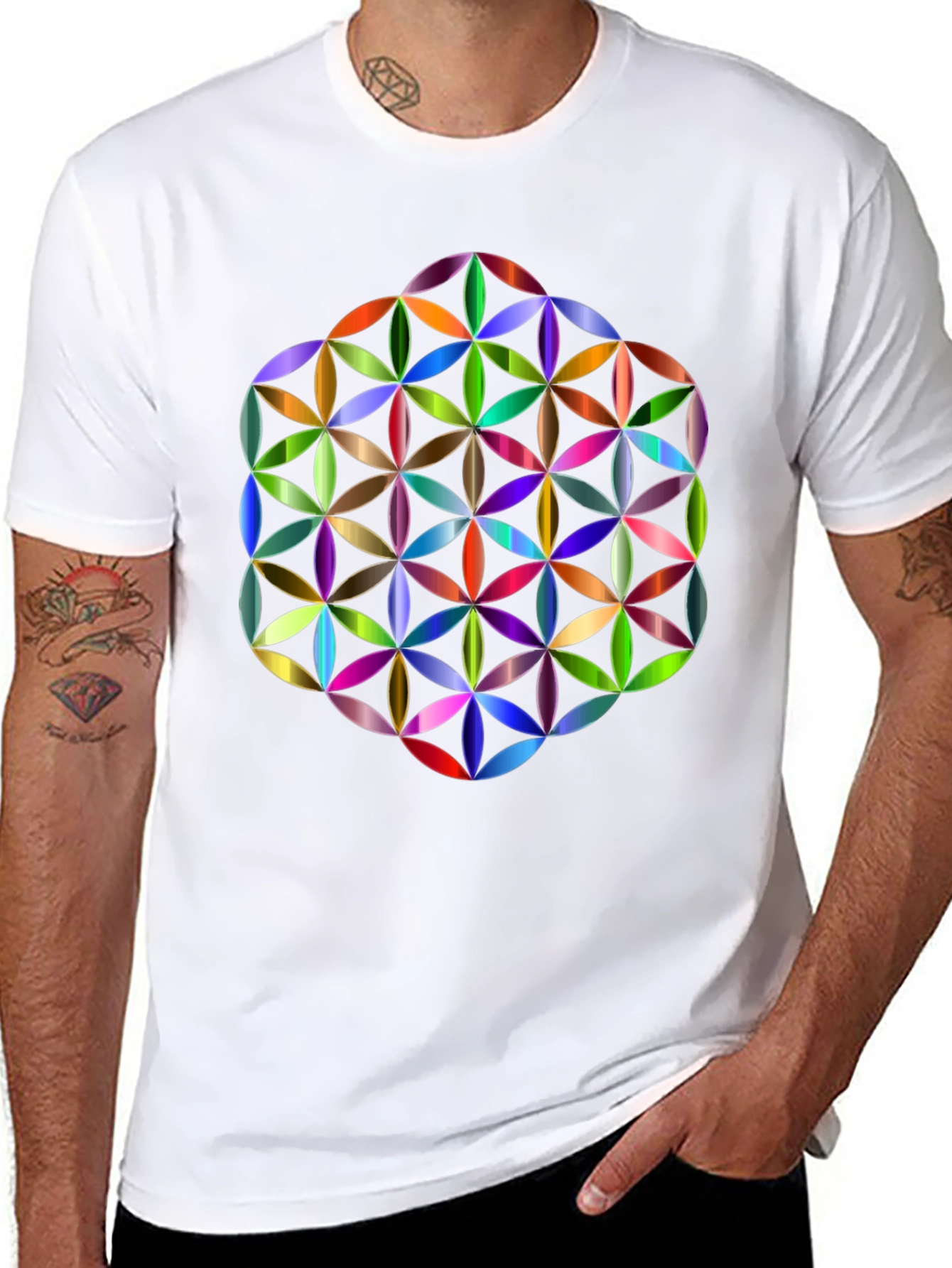Geometric Flower of Life Graphic Tee - Black