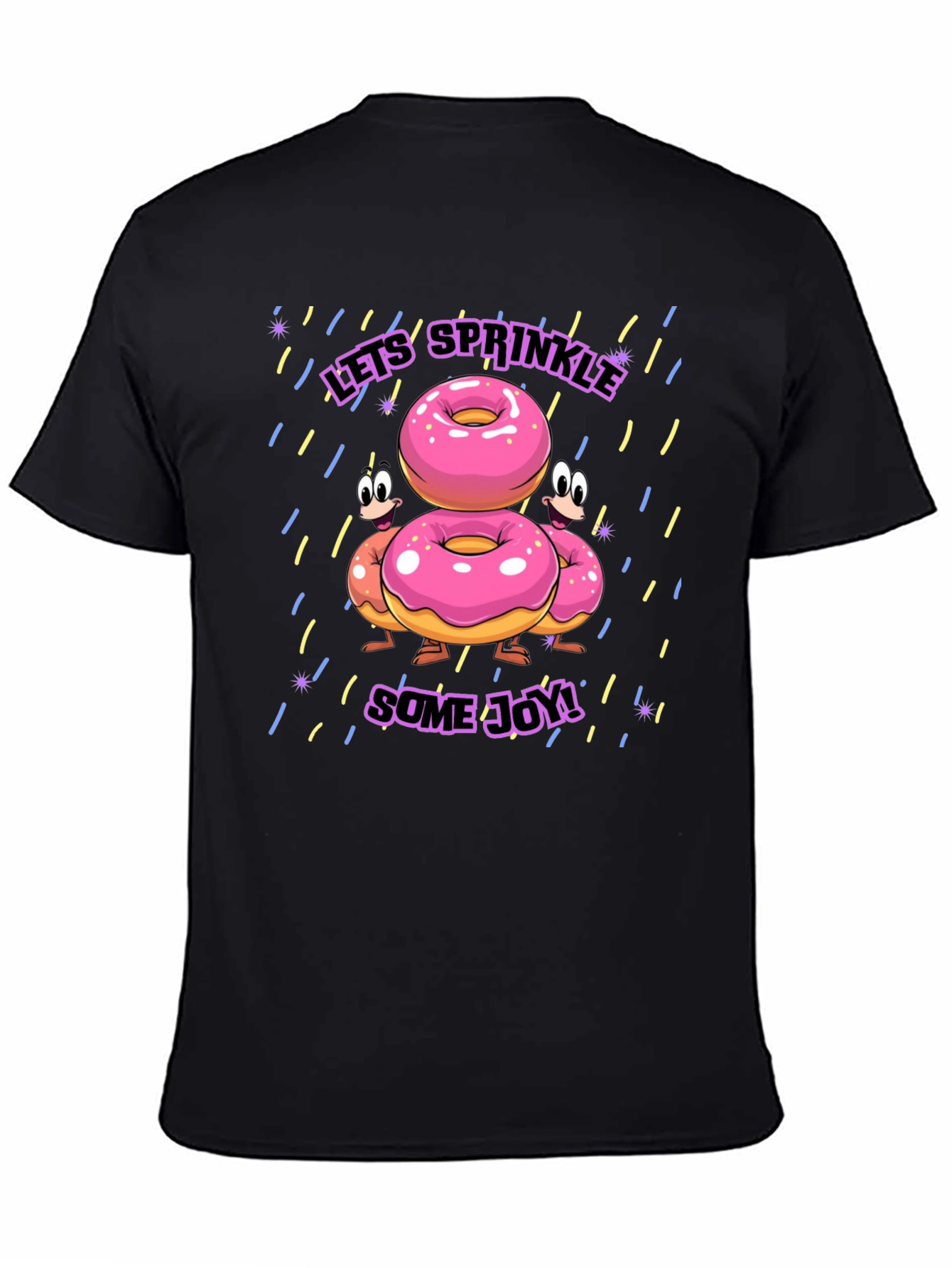 Sprinkle Joy Donut T-Shirt - Black Fun Cartoon Design