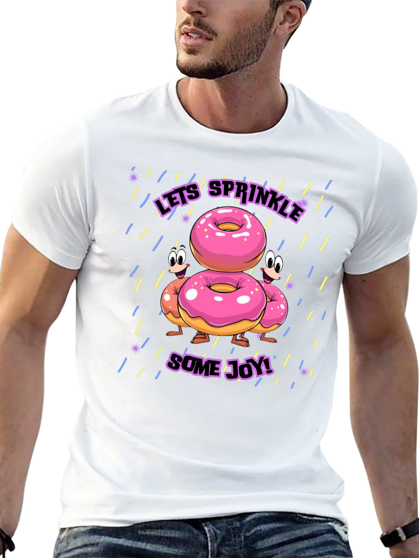 Sprinkle Joy Donut T-Shirt - Black Fun Cartoon Design