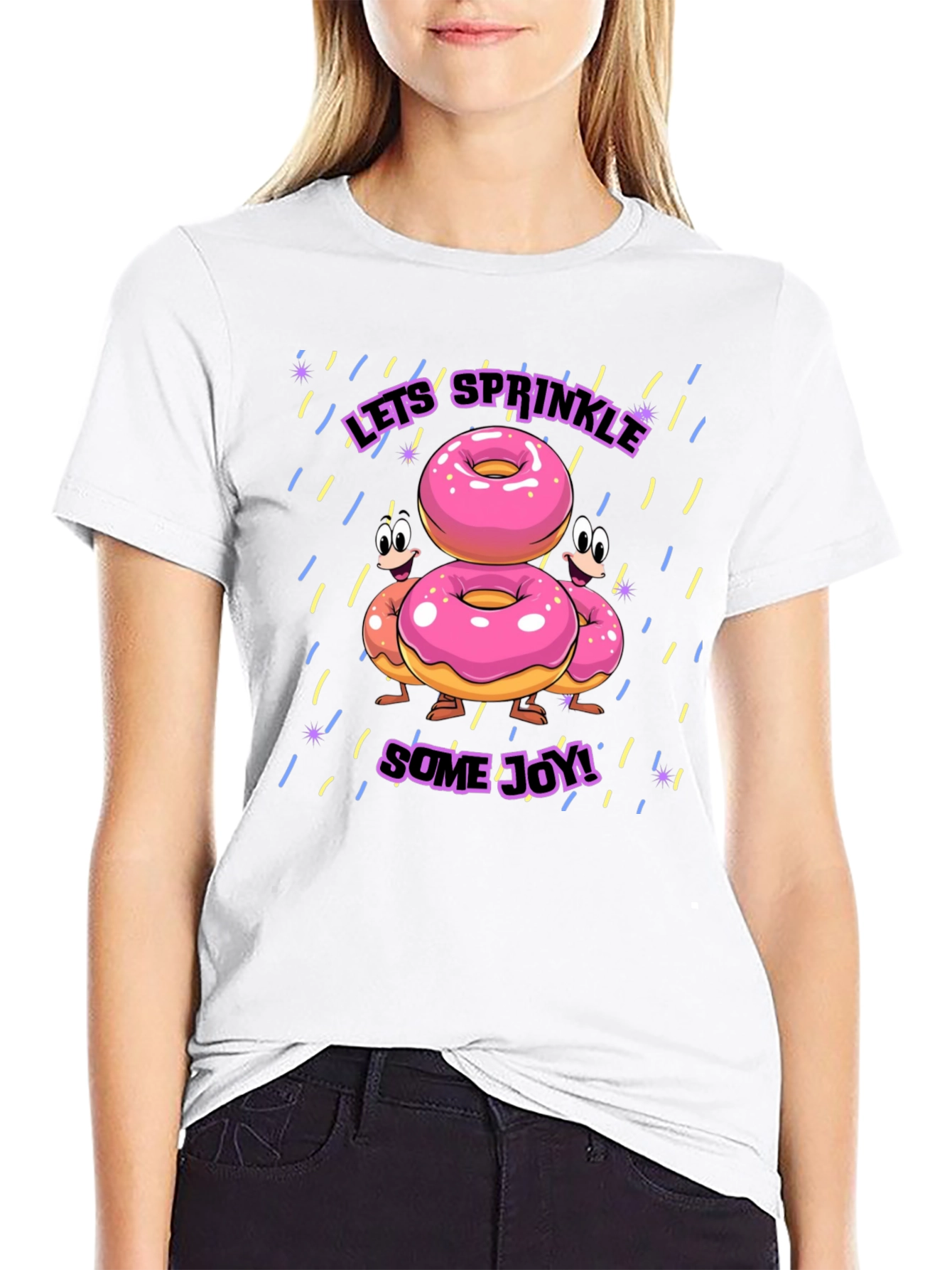 Sprinkle Joy Donut T-Shirt - Black Fun Cartoon Design