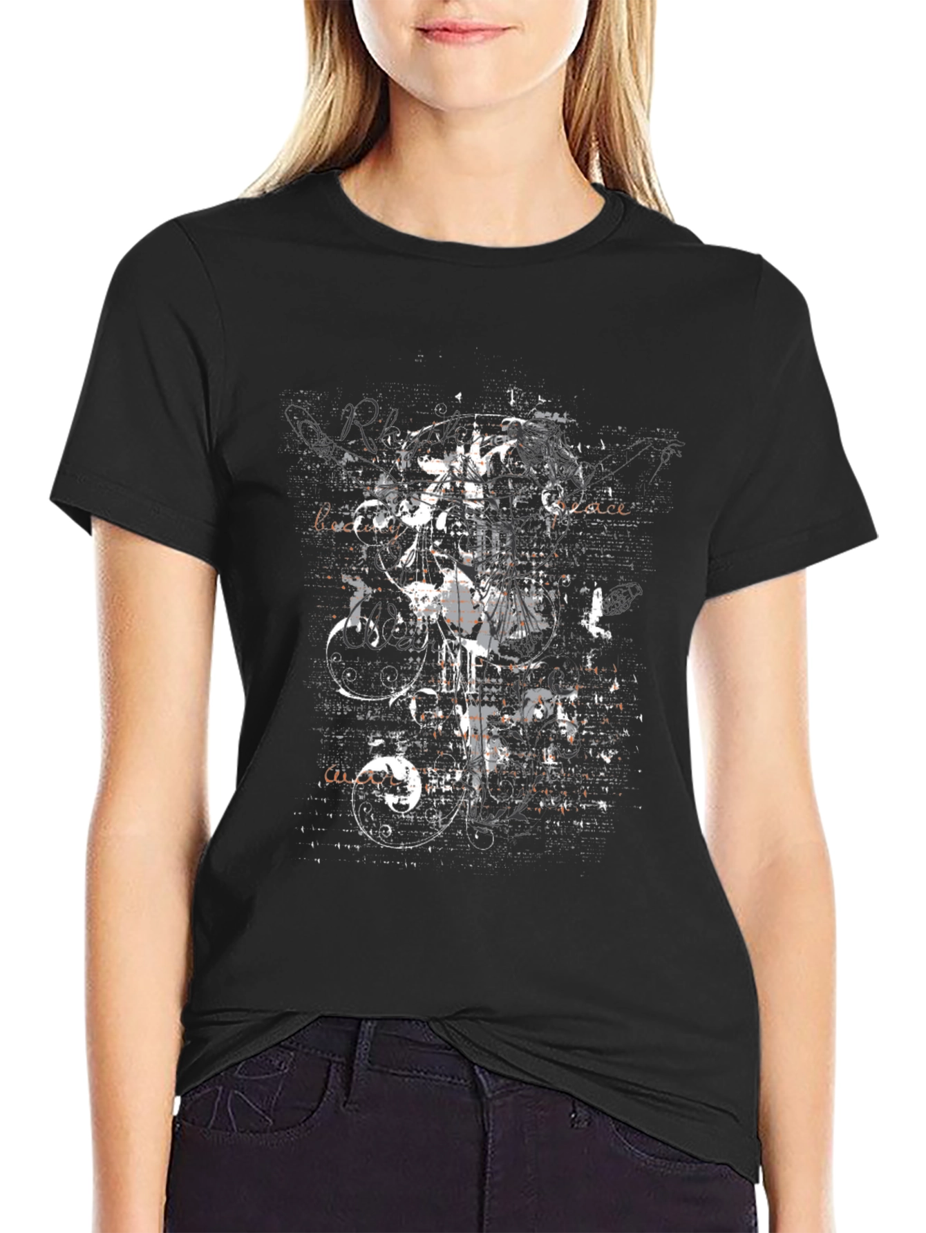 Edgy Graphic Print Crew Neck Tee