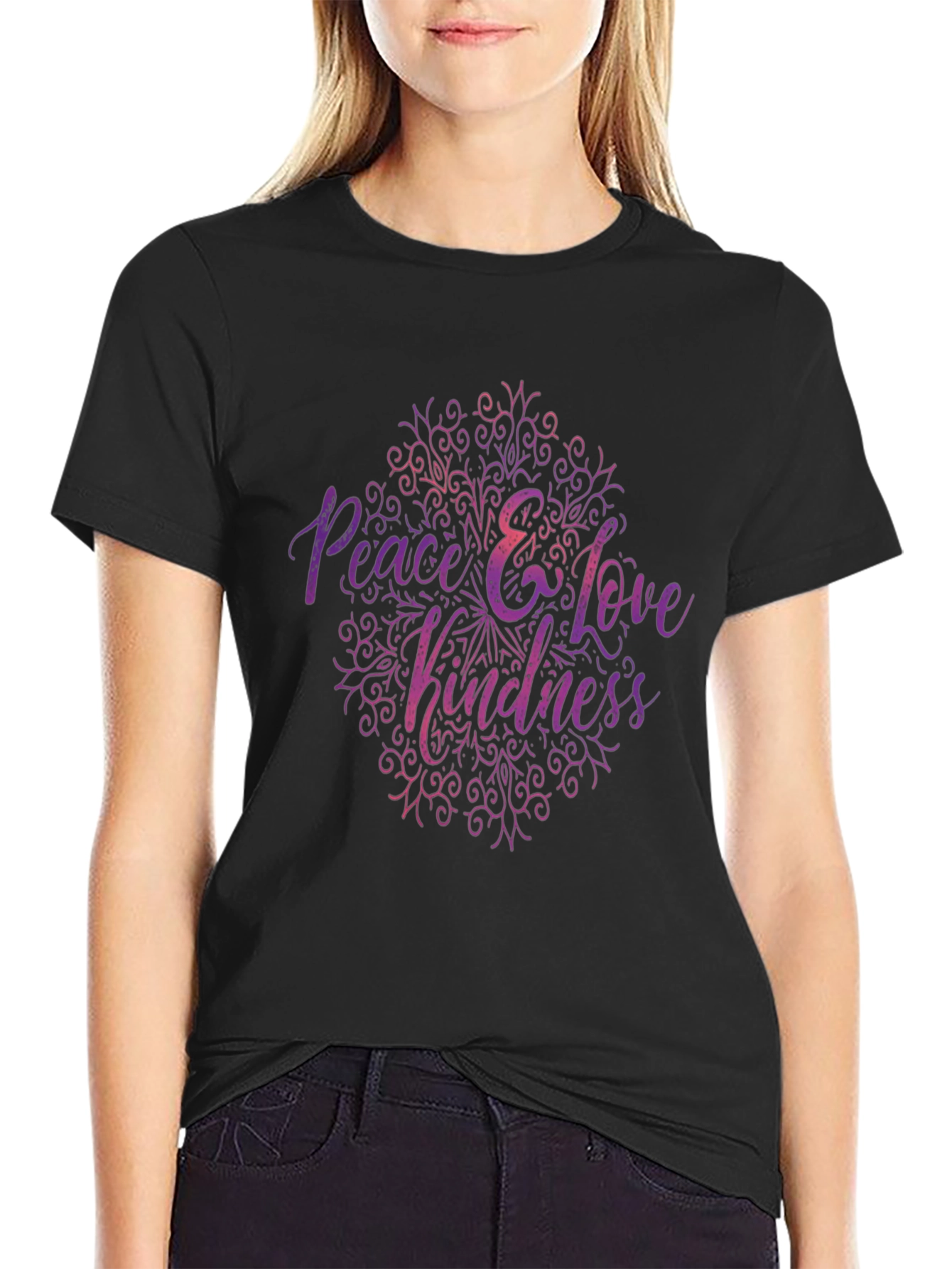 Peace Love Kindness Graphic Tee - Black Casual T-Shirt