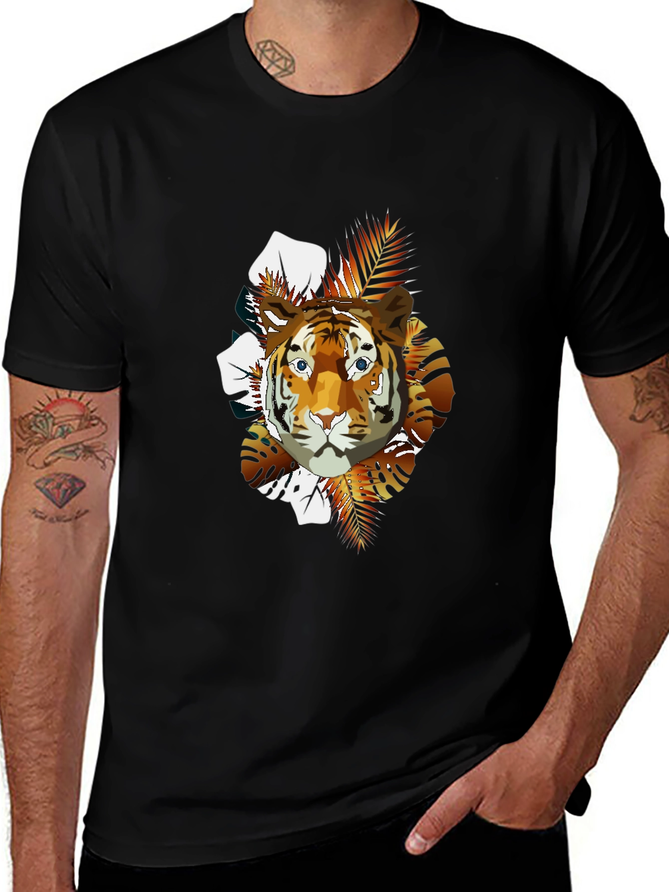 Tiger Graphic Print Crew Neck T-Shirt