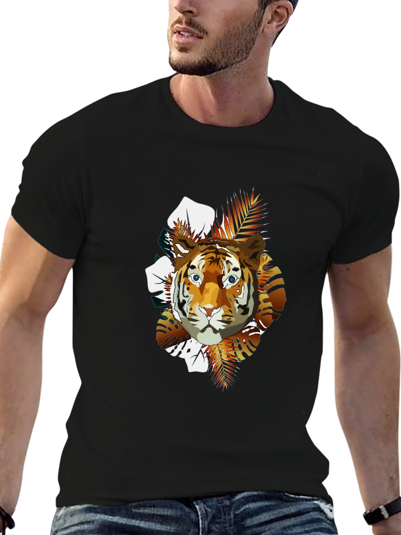 Tiger Graphic Print Crew Neck T-Shirt