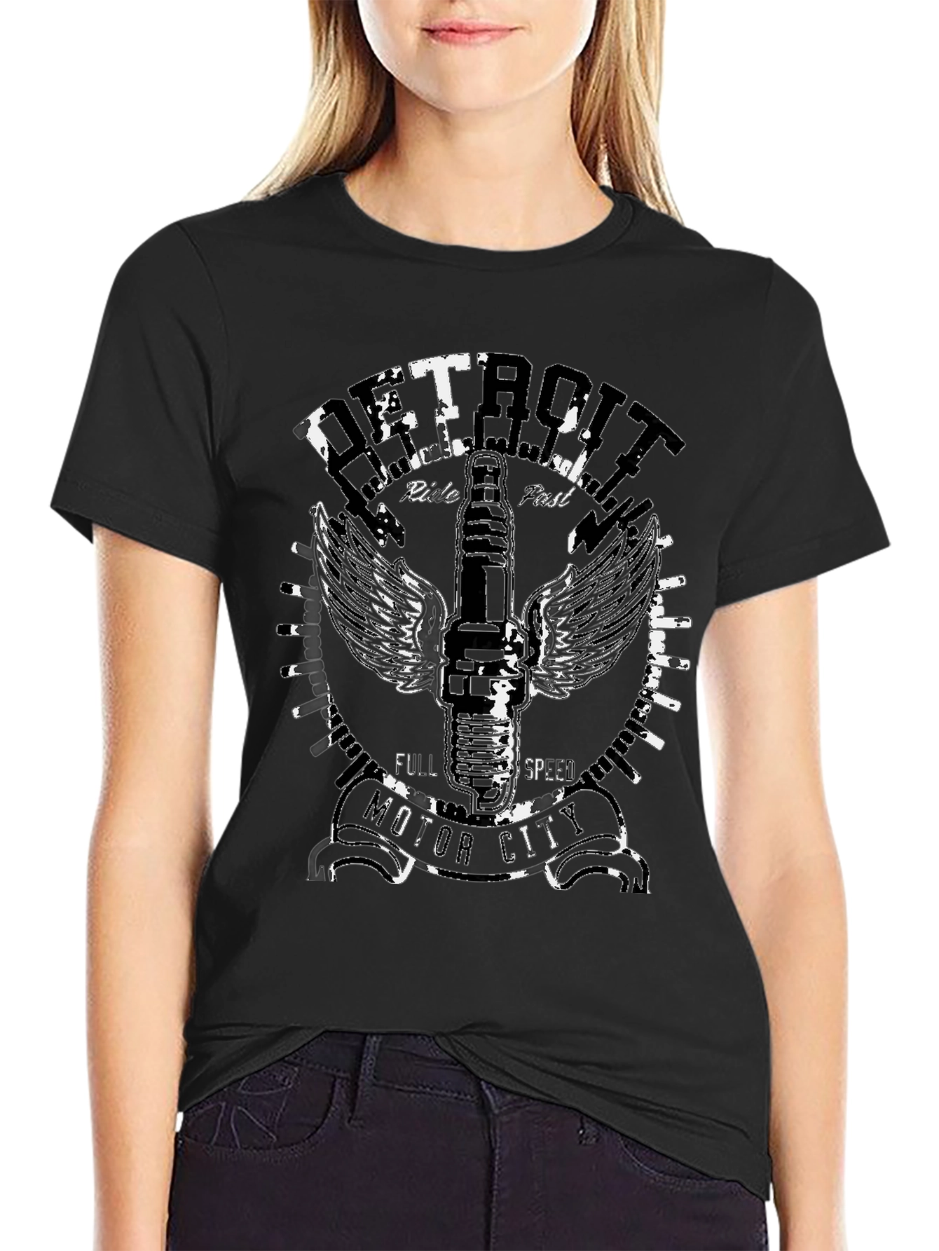 Detroit Motor City Black Graphic Tee
