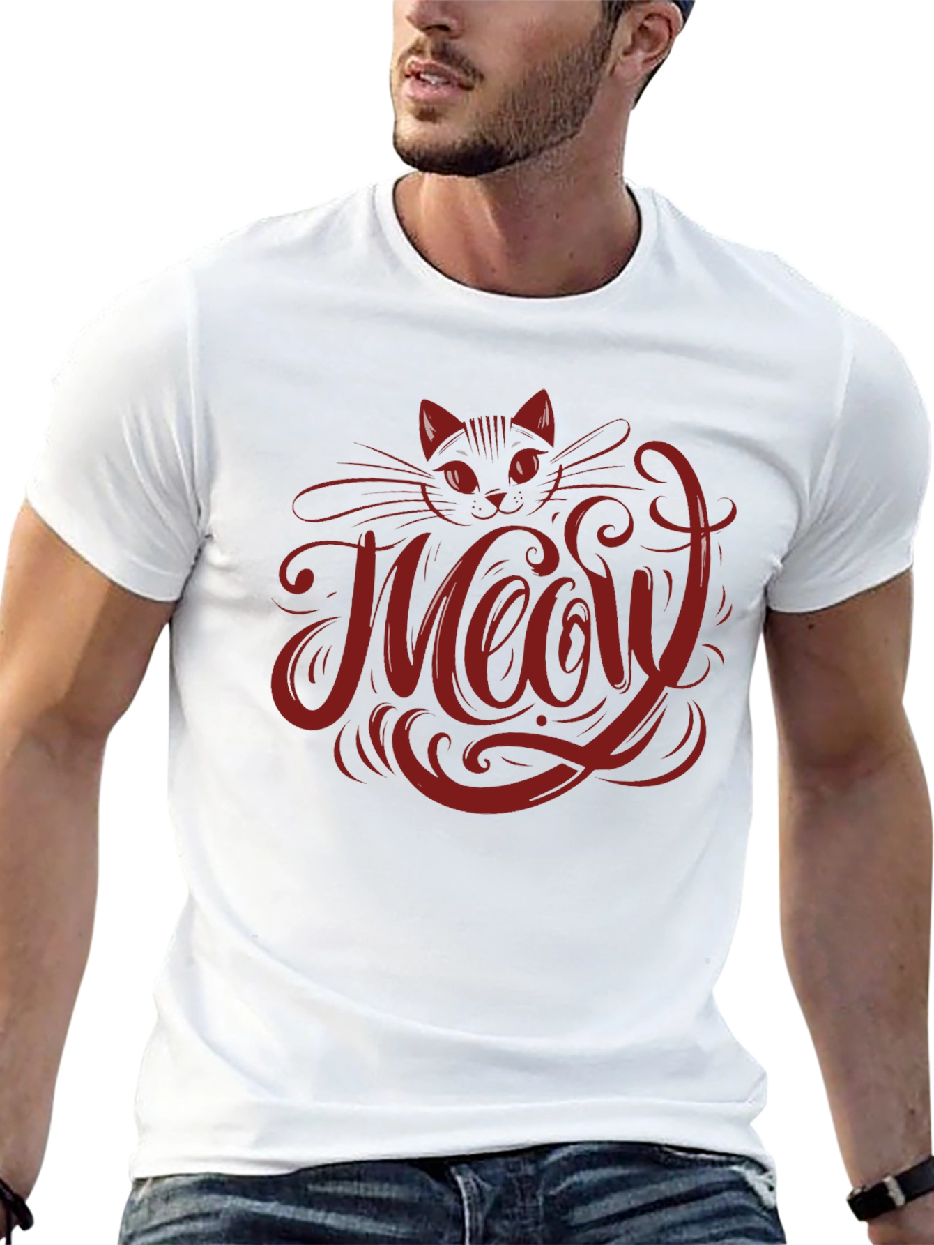 Meow Cat Graphic T-Shirt - Black
