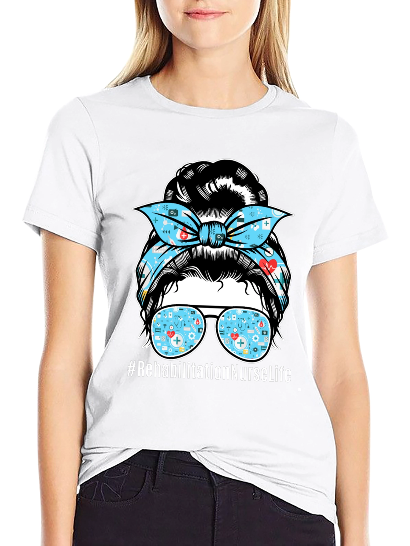 Rehabilitation Nurse Life Messy Bun T-Shirt