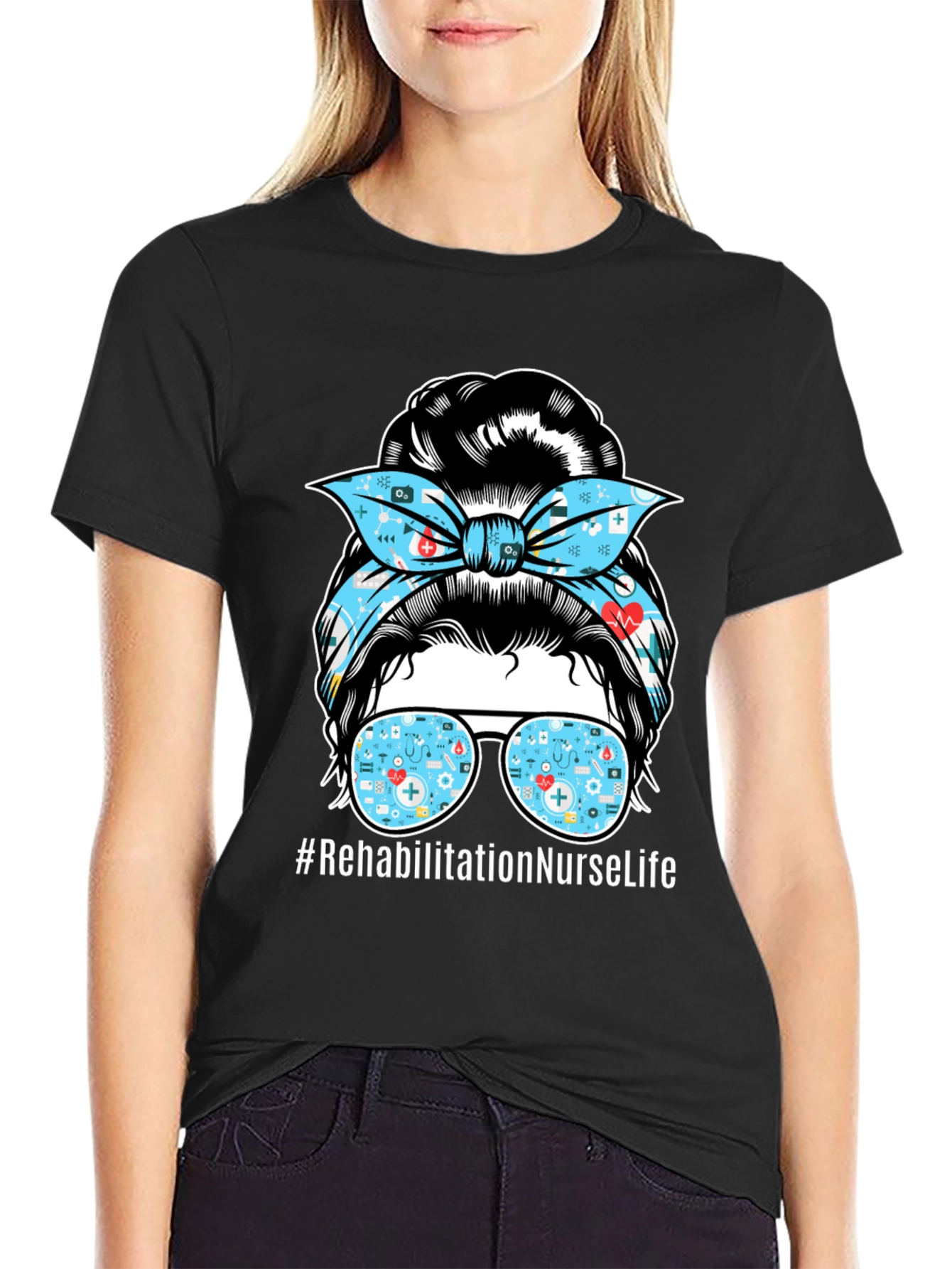 Rehabilitation Nurse Life Messy Bun T-Shirt
