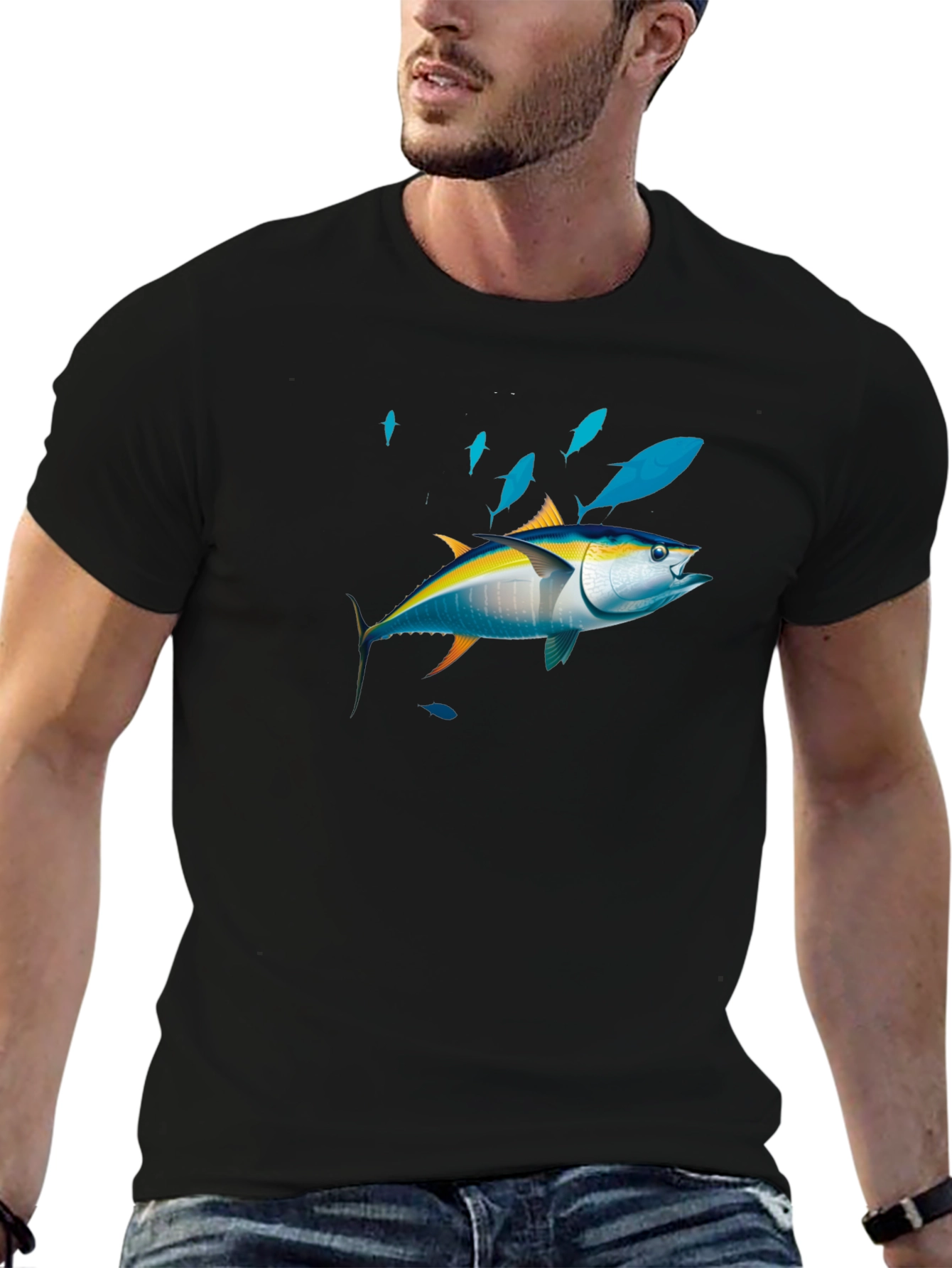 Tuna Fish Graphic Print Black Tee
