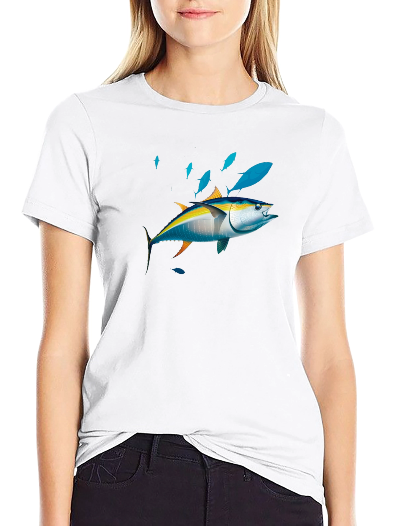 Tuna Fish Graphic Print Black Tee