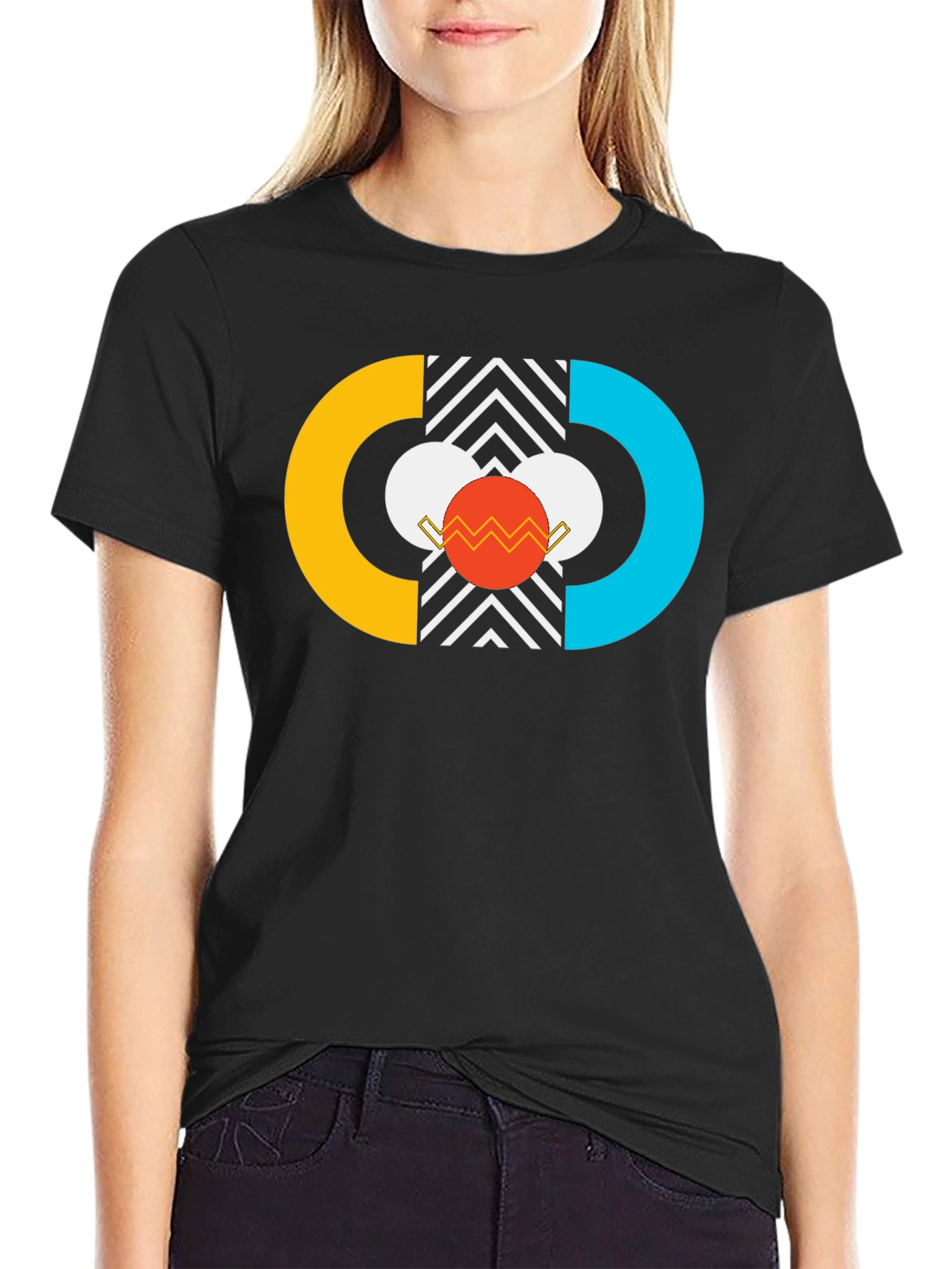 Geometric Graphic Print Black T-Shirt