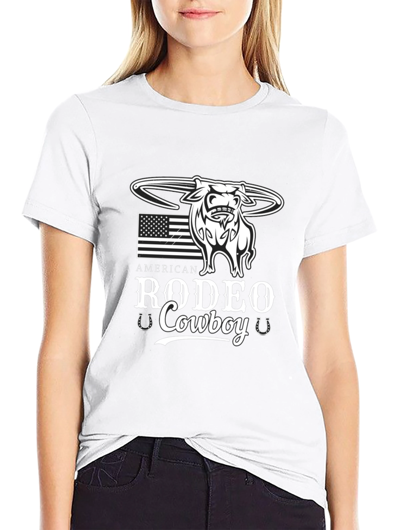 American Rodeo Cowboy Black Graphic T-Shirt