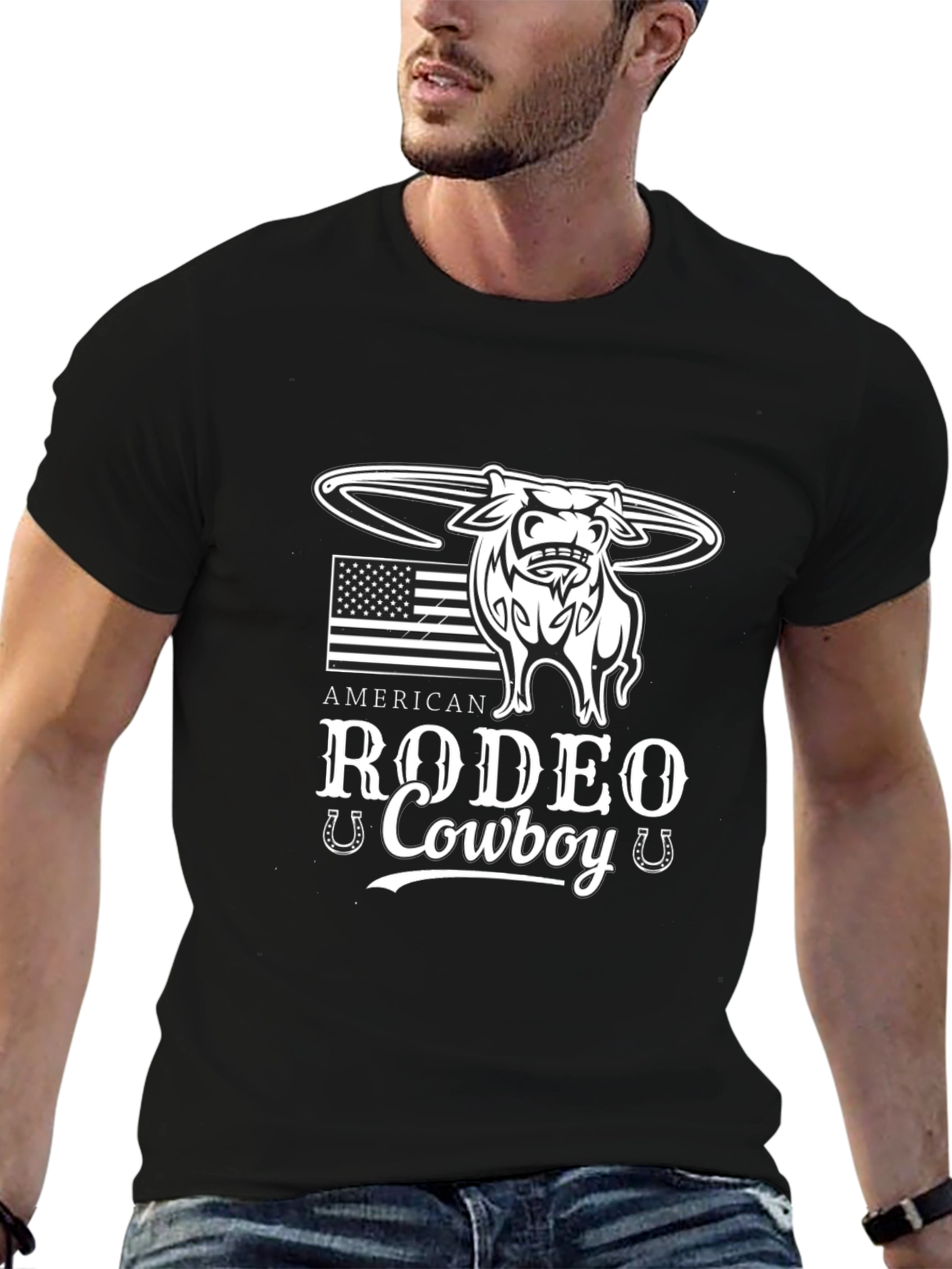 American Rodeo Cowboy Black Graphic T-Shirt