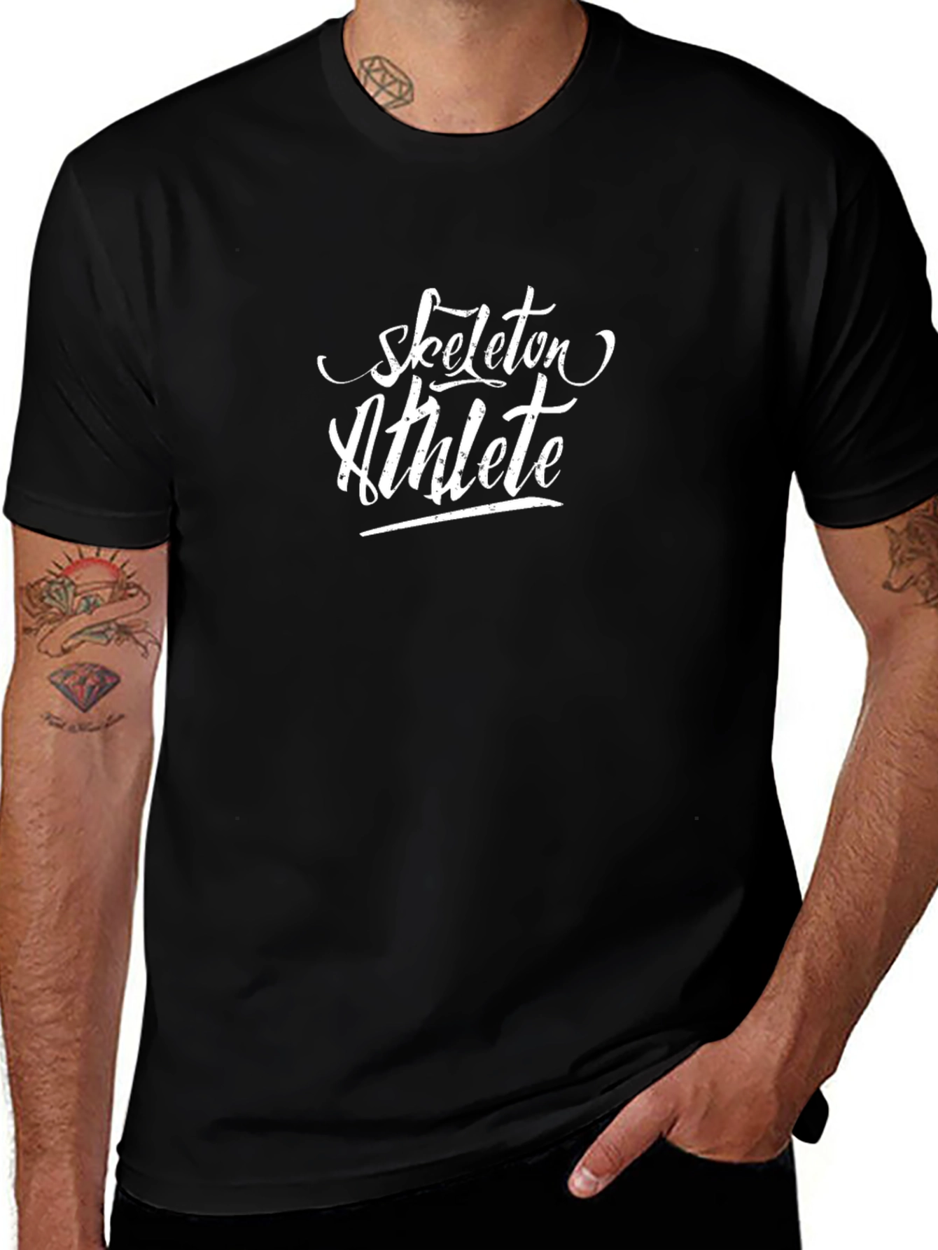 Skeleton Athlete Graphic Tee - Black Cotton T-Shirt
