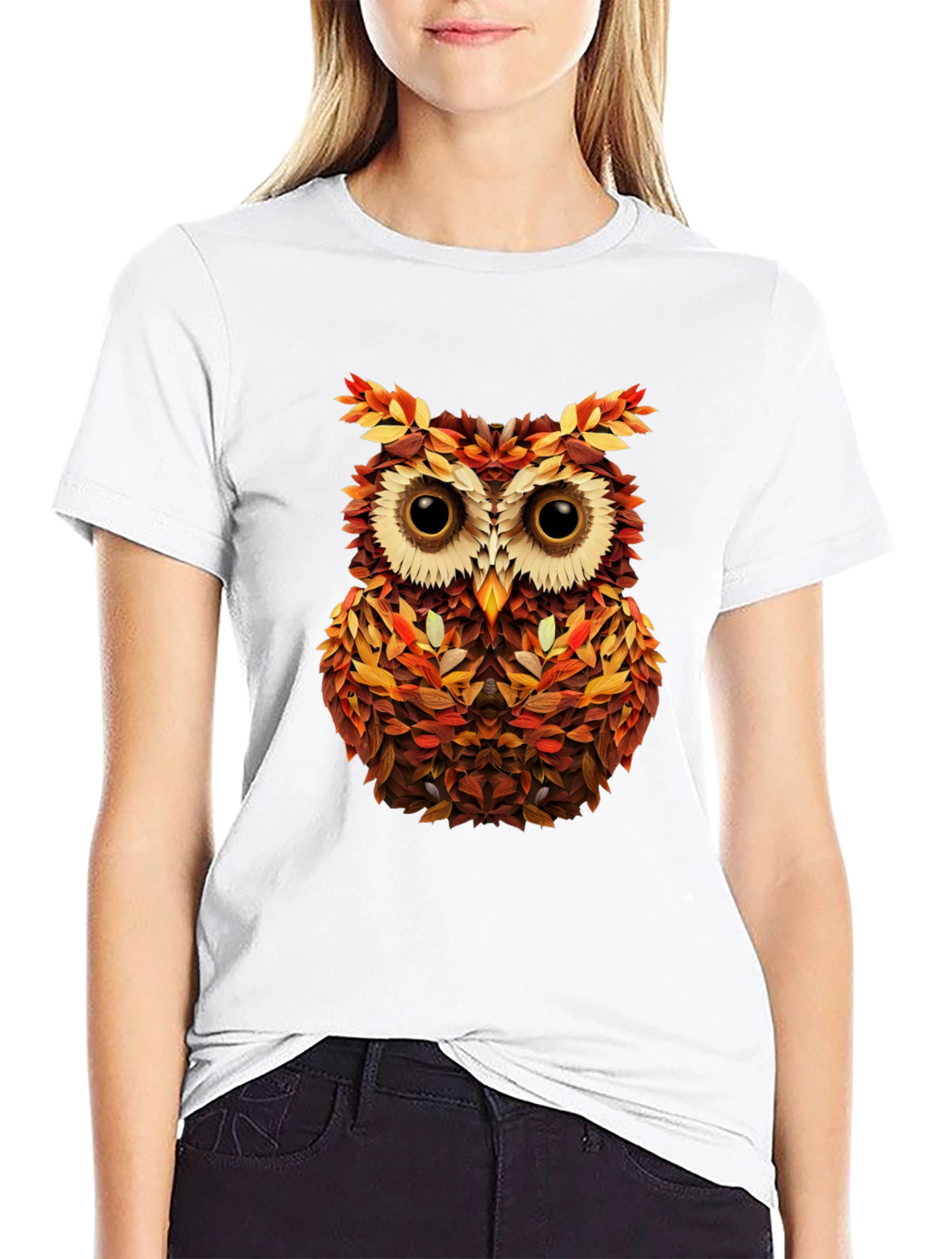 Autumn Owl Graphic Tee - Nature Inspired Black T-Shirt