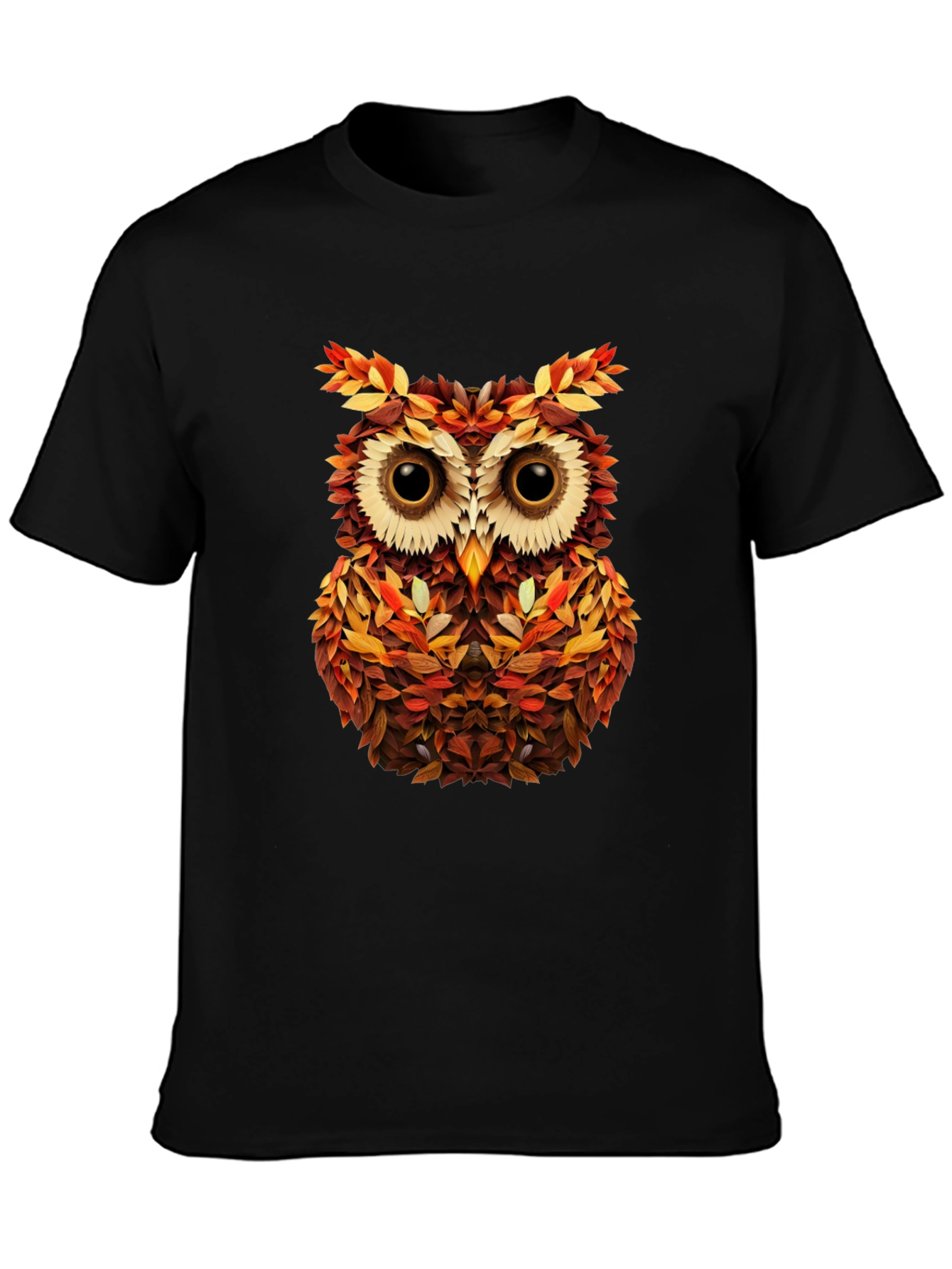 Autumn Owl Graphic Tee - Nature Inspired Black T-Shirt