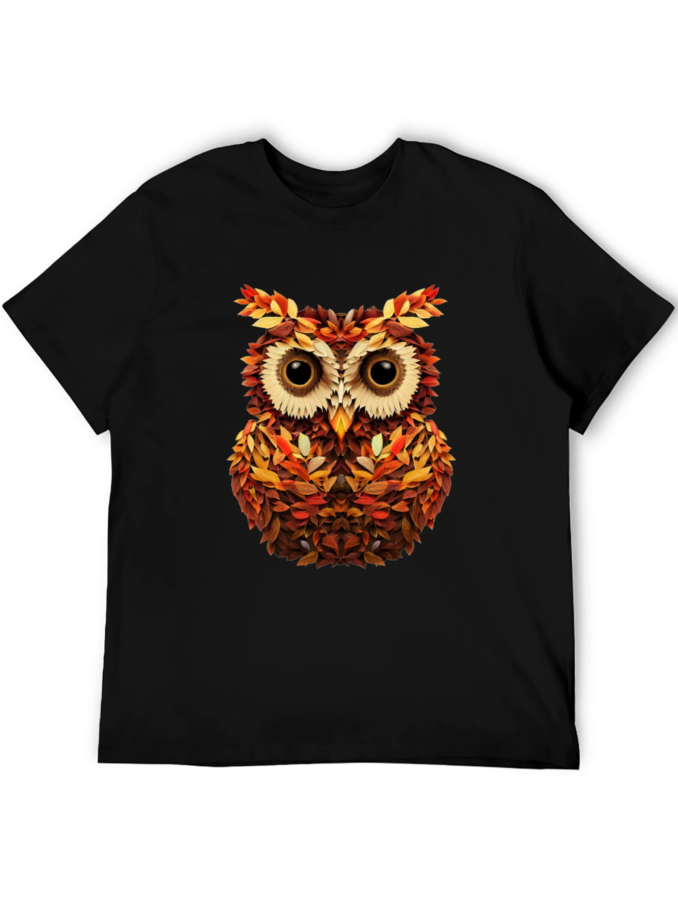 Autumn Owl Graphic Tee - Nature Inspired Black T-Shirt