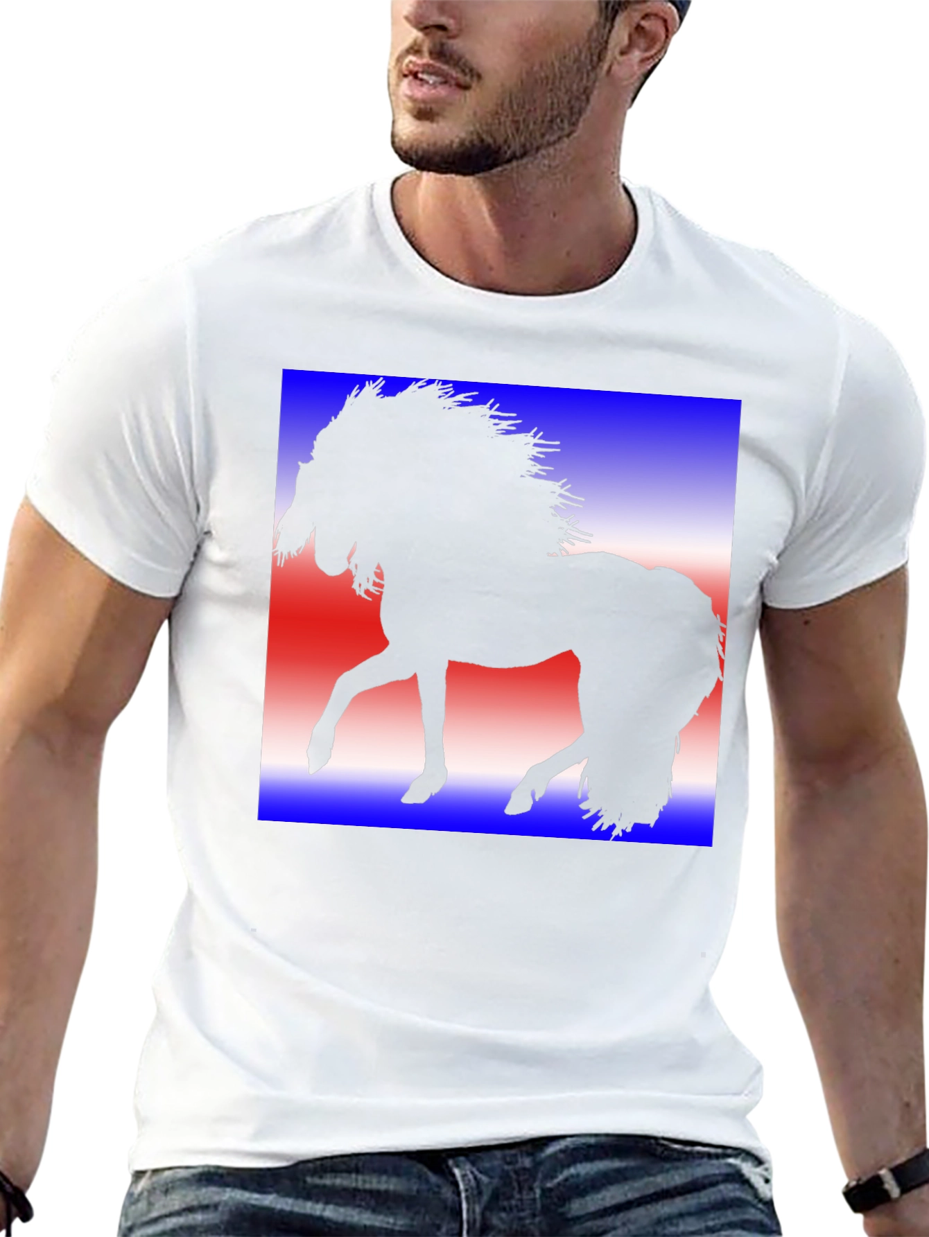Horse Silhouette Graphic Tee - Patriotic Design