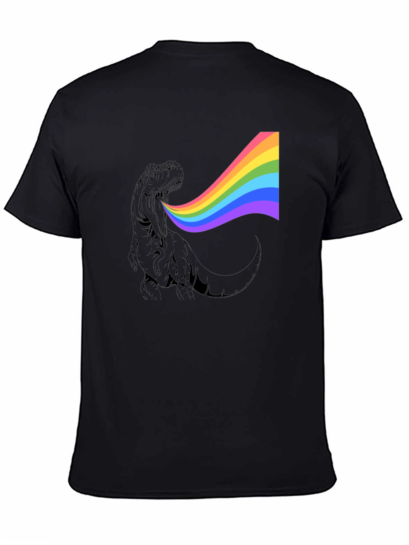Rainbow Dinosaur Graphic Tee - Black Cotton T-Shirt