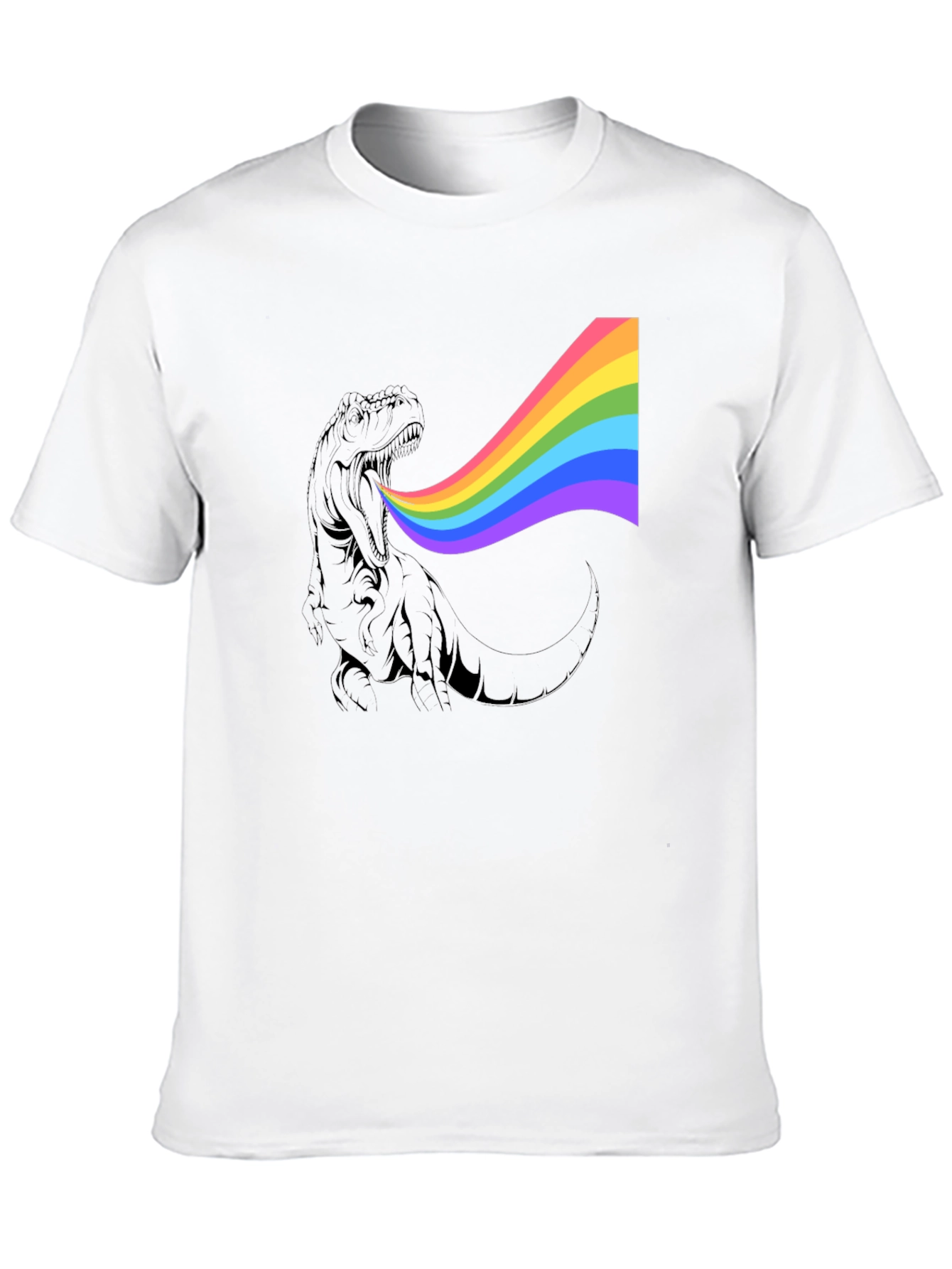 Rainbow Dinosaur Graphic Tee - Black Cotton T-Shirt