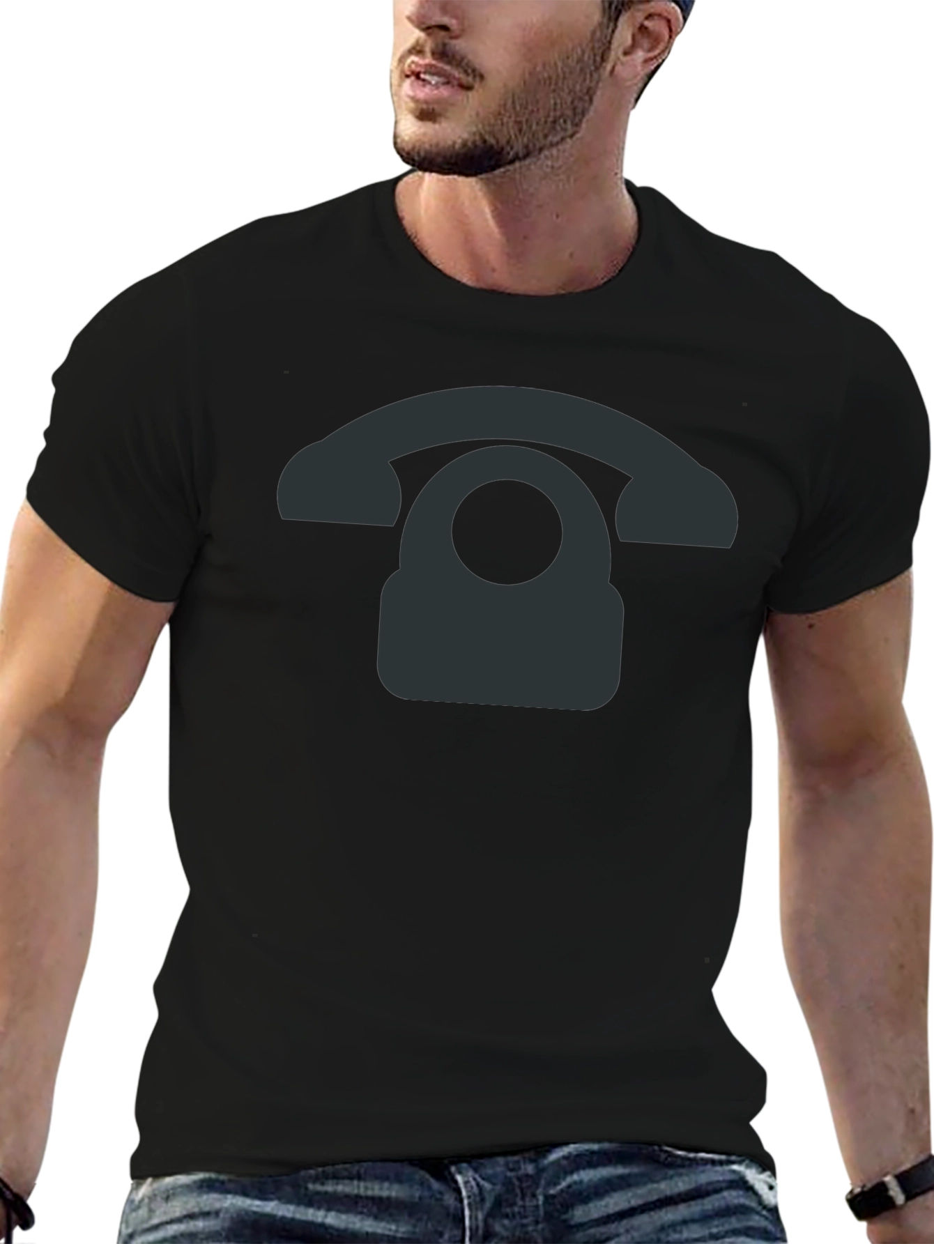Retro Phone Graphic Tee - Black Cotton Blend