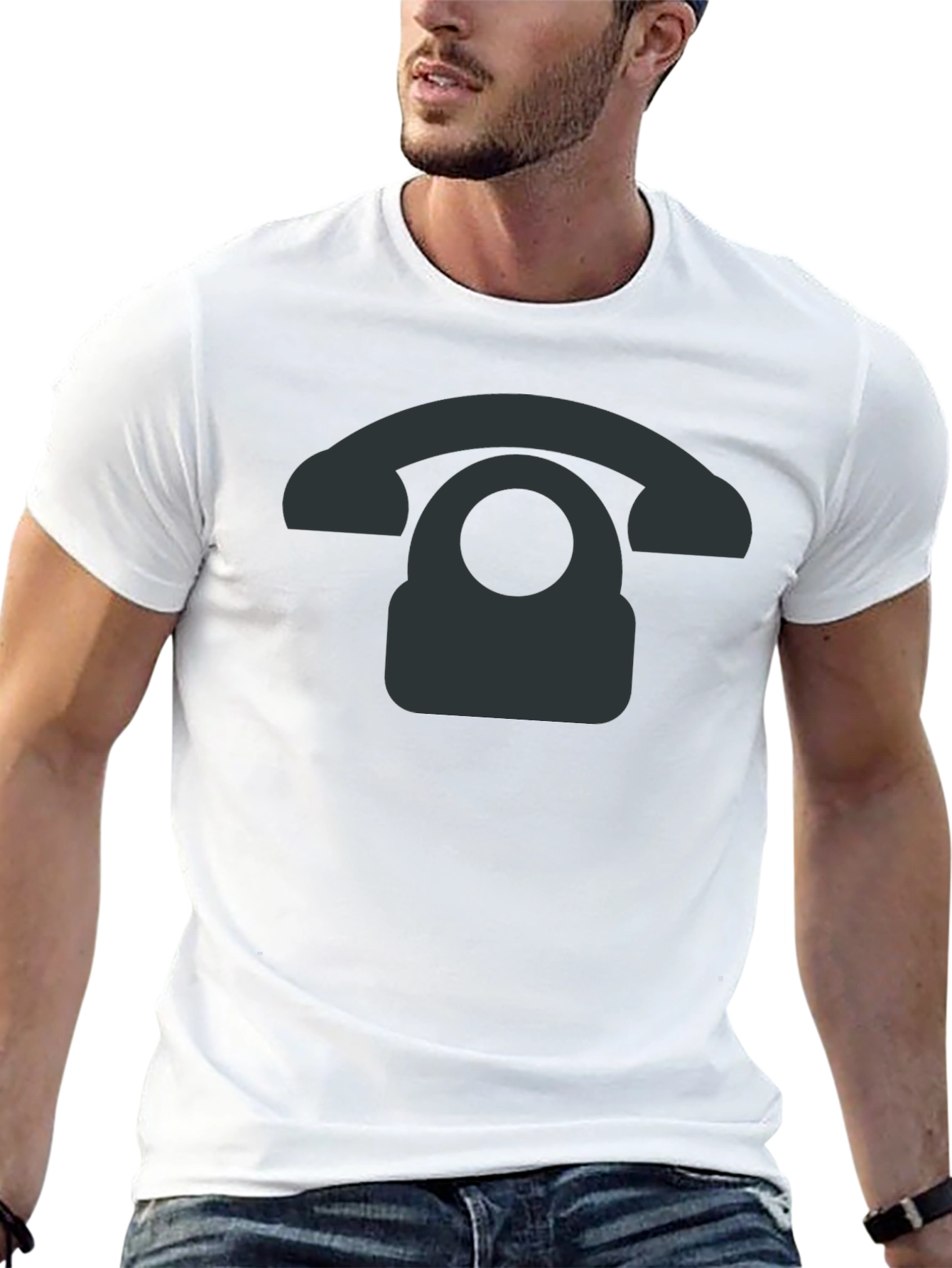 Retro Phone Graphic Tee - Black Cotton Blend