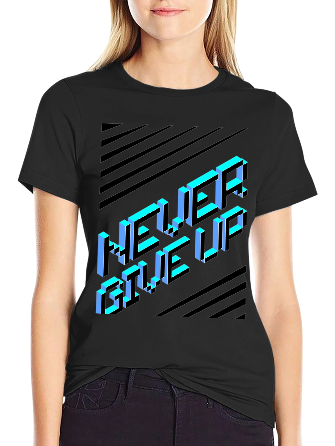 Never Give Up Graphic Tee - Black