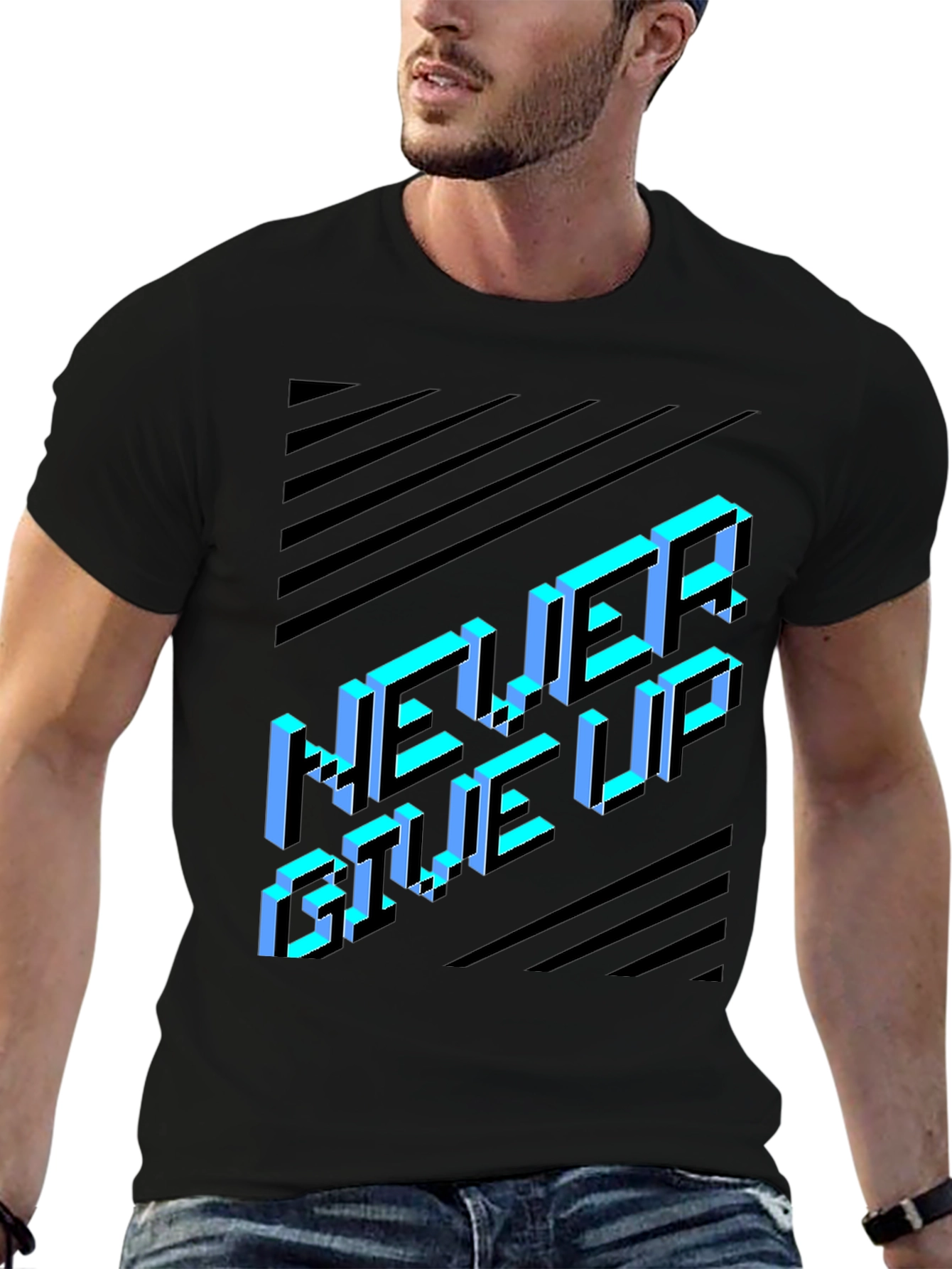 Never Give Up Graphic Tee - Black