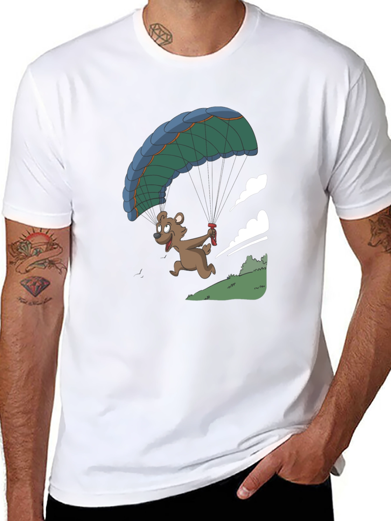 Bear Parachute Graphic T-Shirt - Black Casual Tee