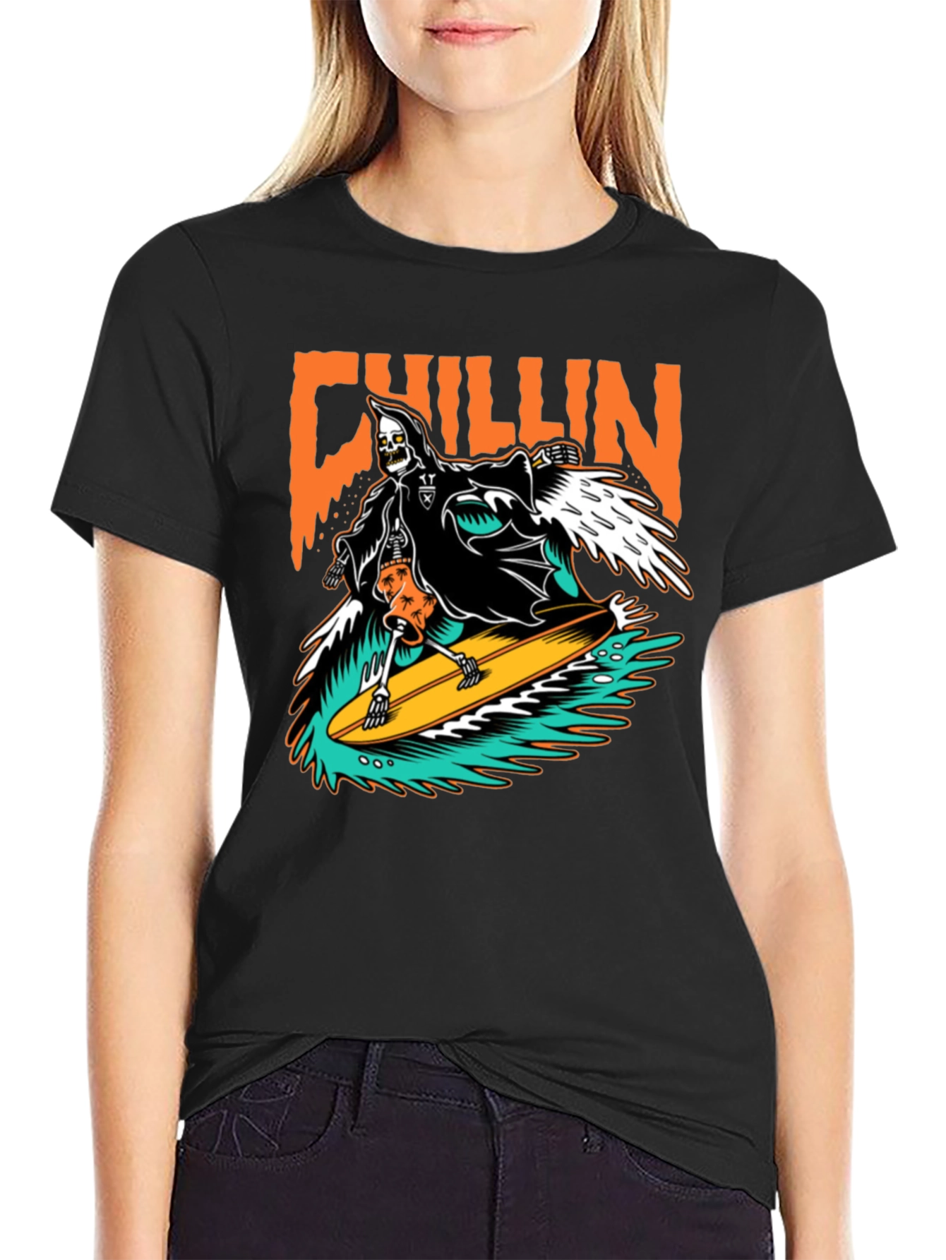 Chillin Reaper Surfing Graphic T-Shirt