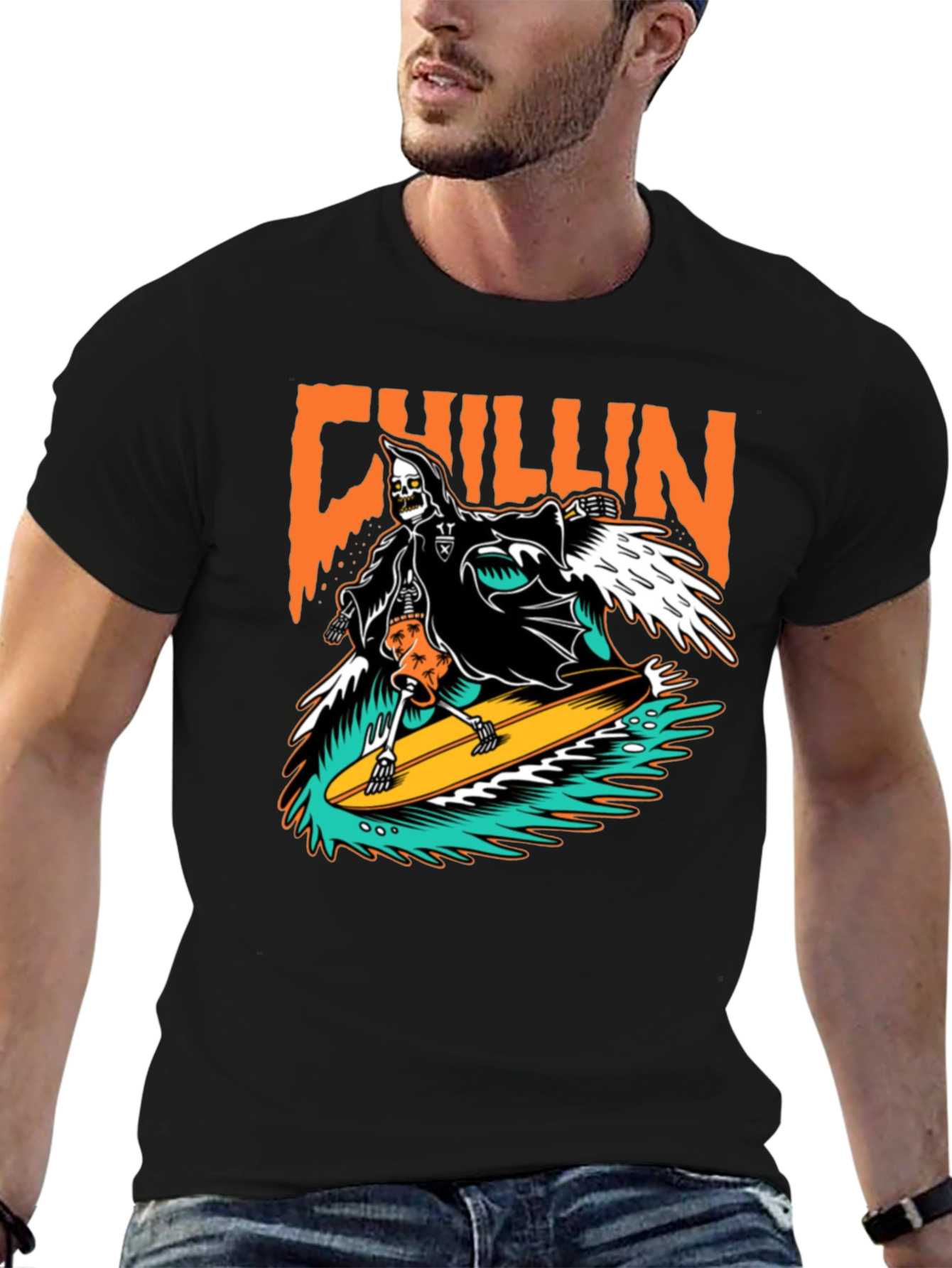 Chillin Reaper Surfing Graphic T-Shirt