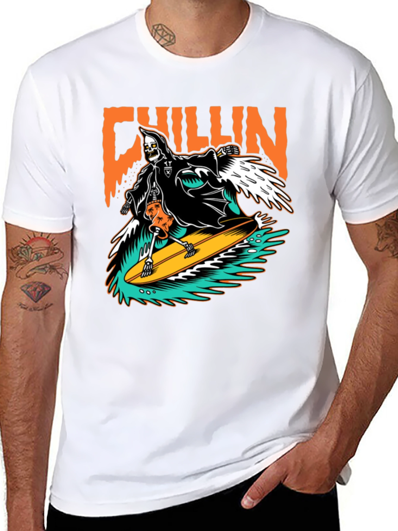 Chillin Reaper Surfing Graphic T-Shirt