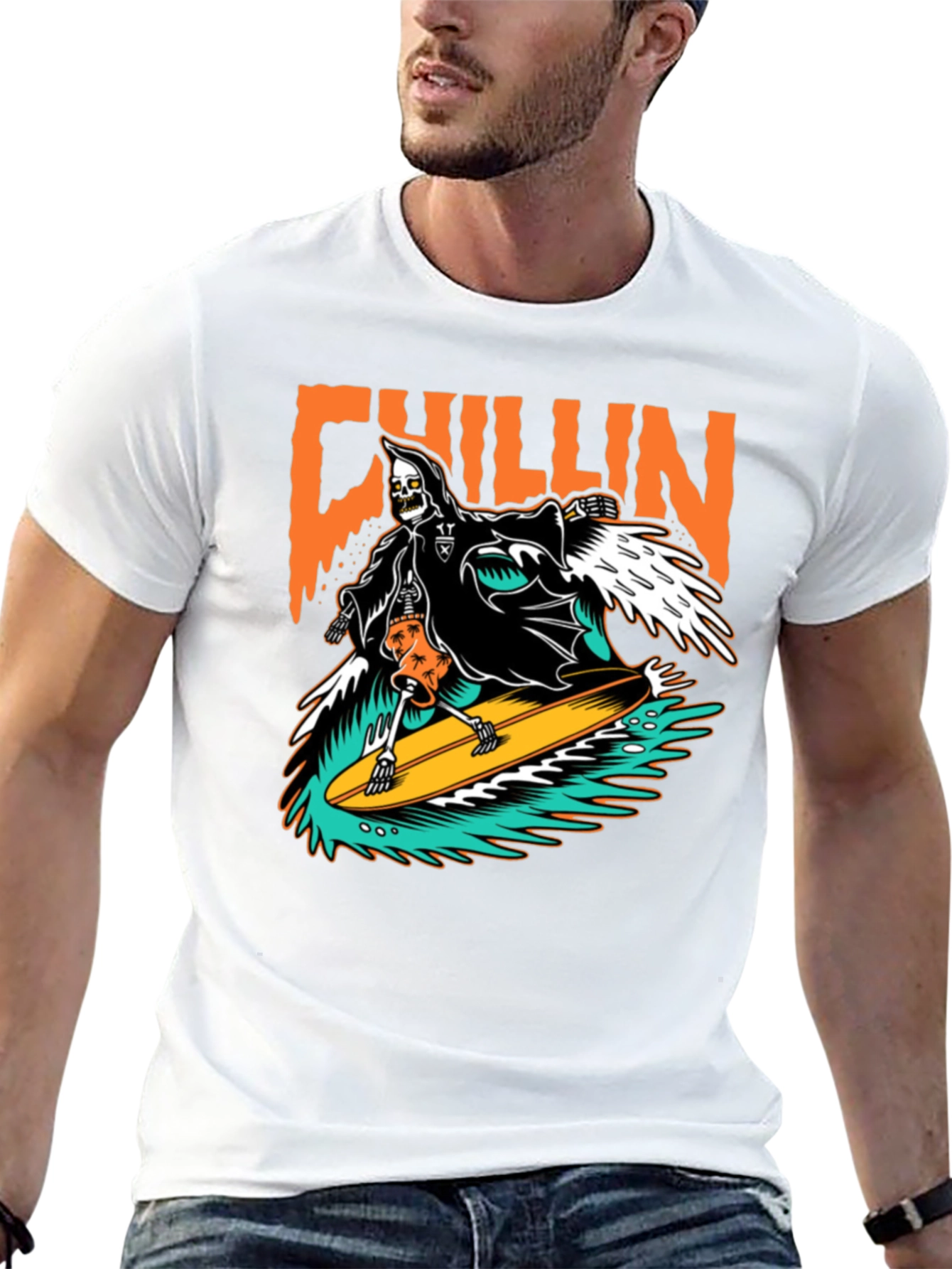 Chillin Reaper Surfing Graphic T-Shirt