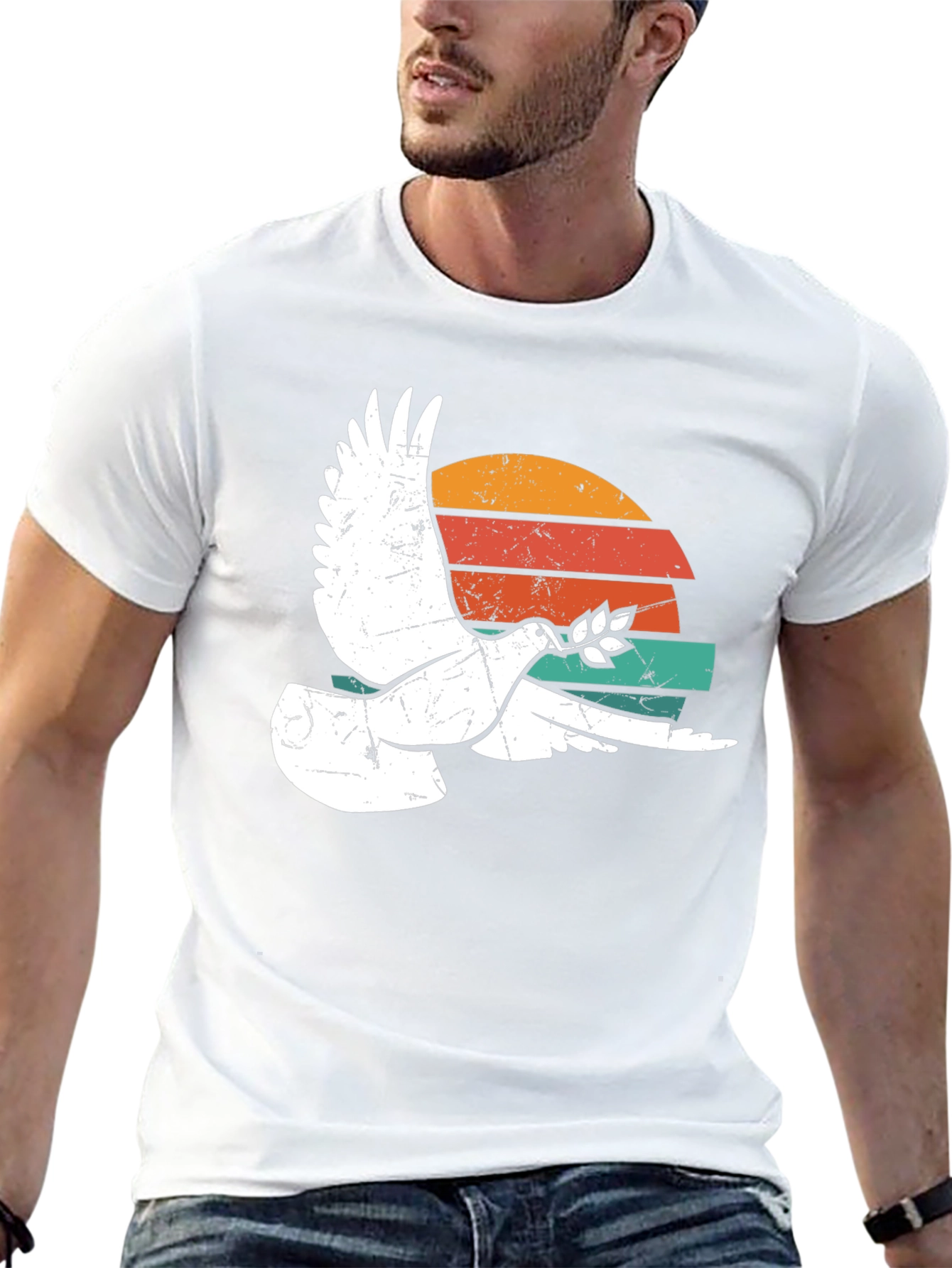 Peace Dove Retro Sunset Graphic T-Shirt