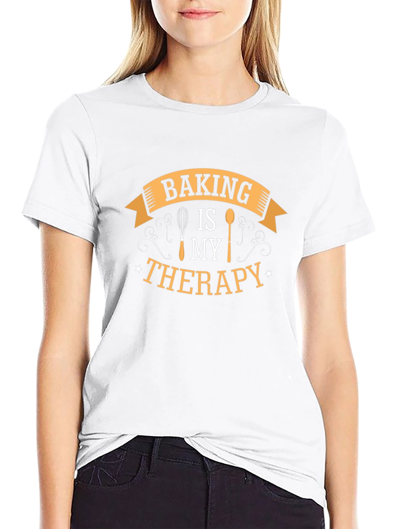 Baking is My Therapy Black Cotton T-Shirt