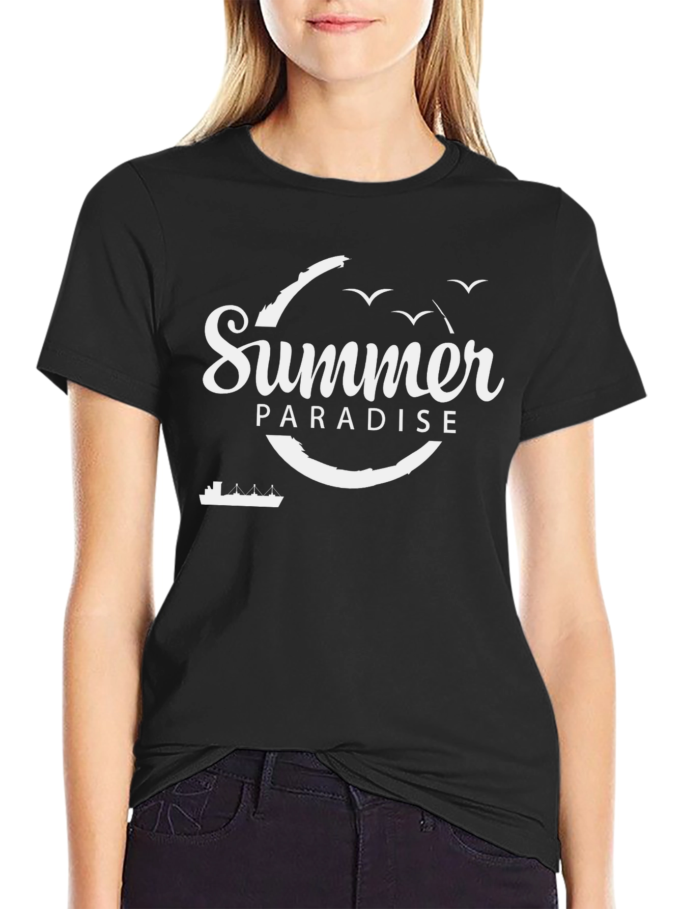 Summer Paradise Black Graphic T-Shirt