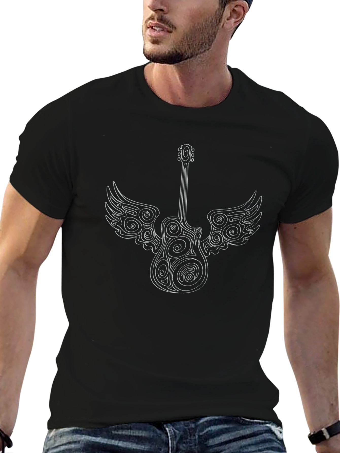 Black Guitar Wings Graphic Tee