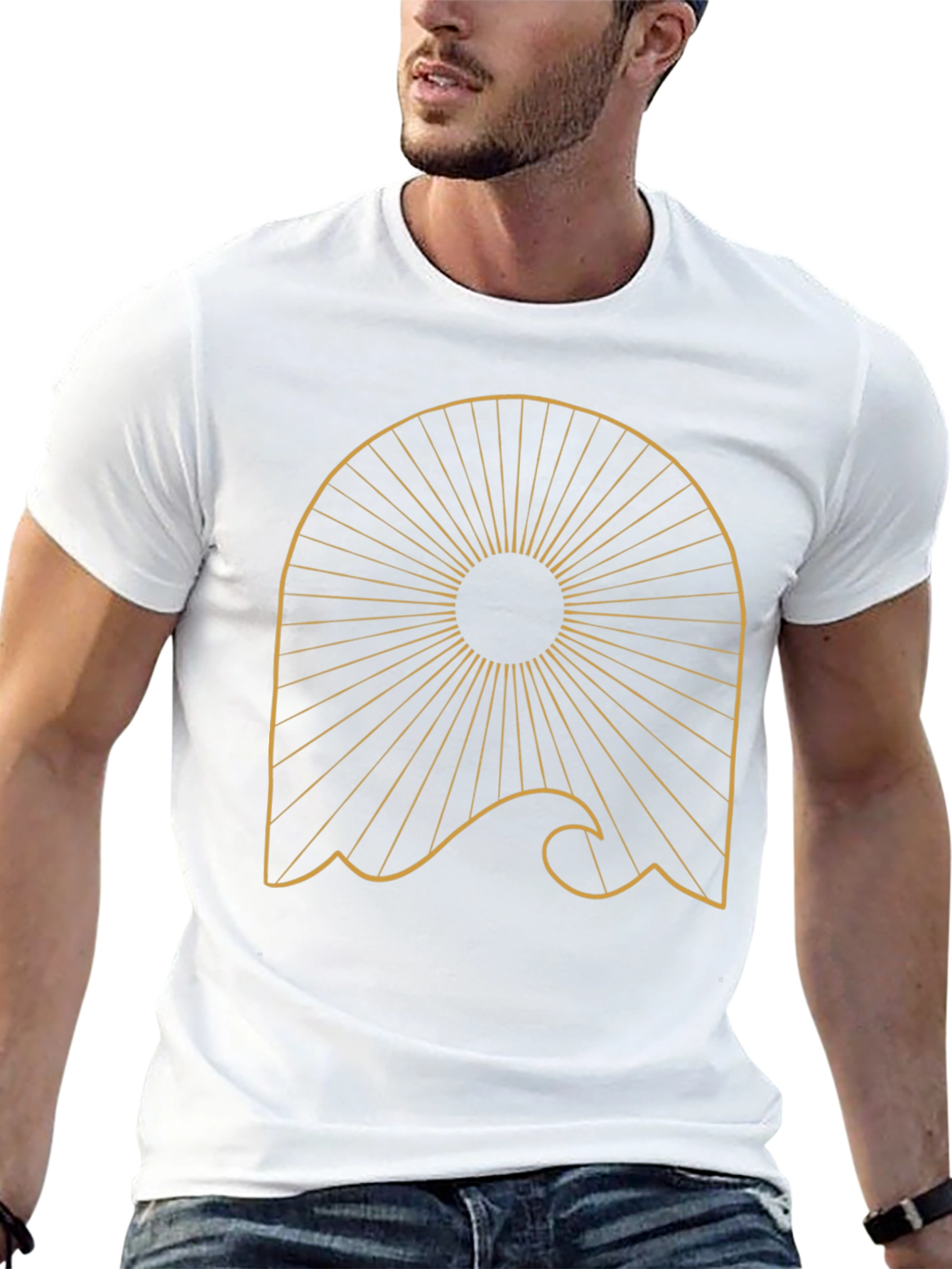 Abstract Sun Wave Graphic Tee - Trendy Black T-Shirt