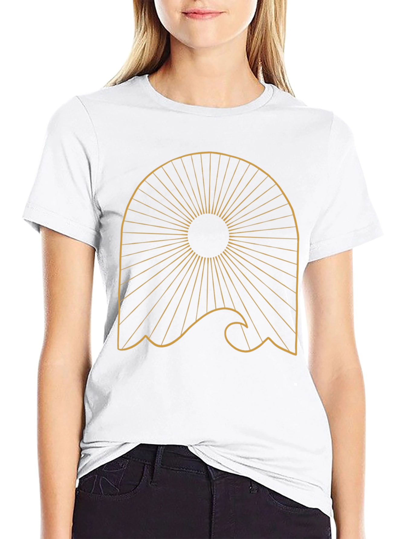 Abstract Sun Wave Graphic Tee - Trendy Black T-Shirt