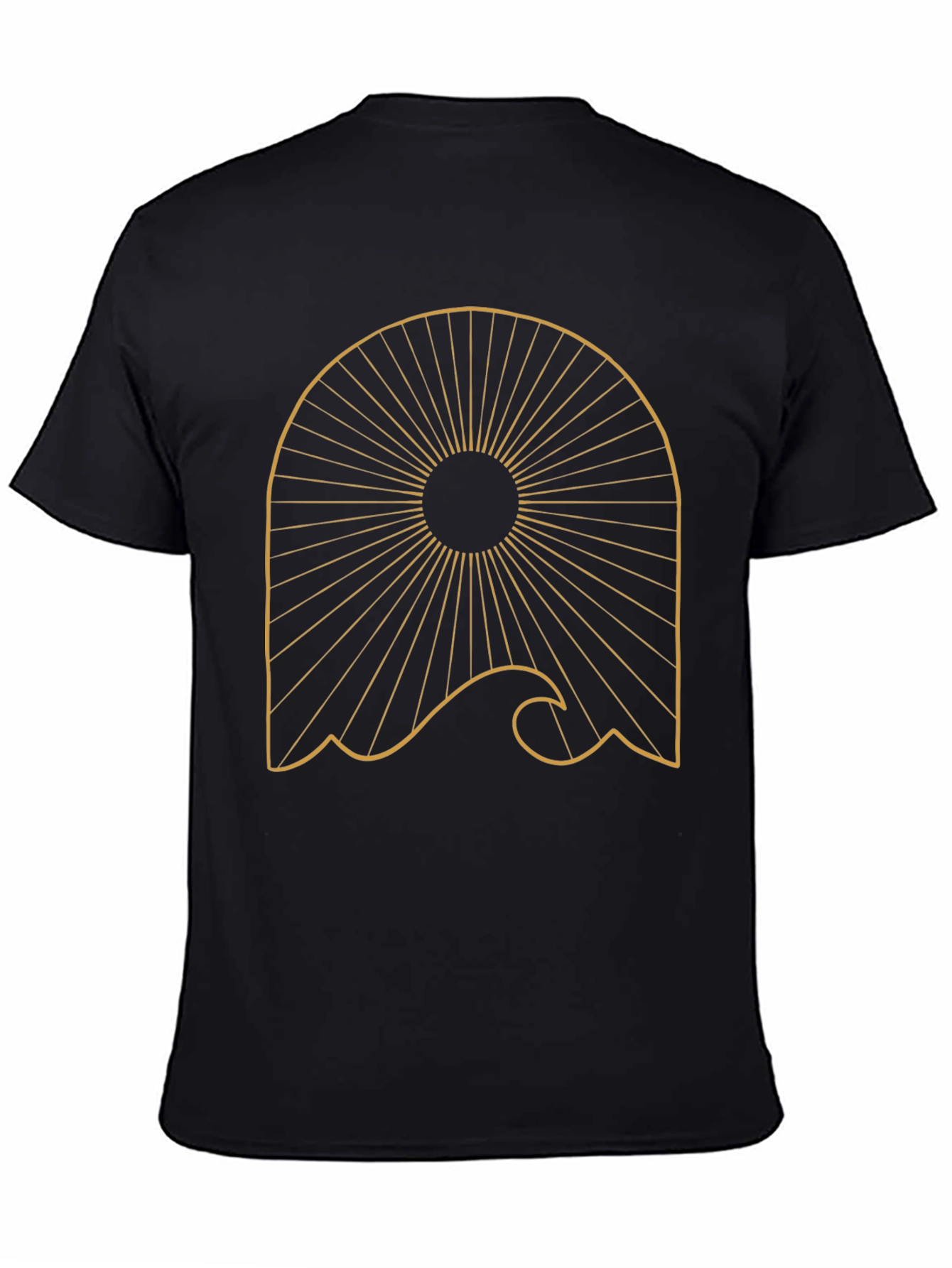 Abstract Sun Wave Graphic Tee - Trendy Black T-Shirt