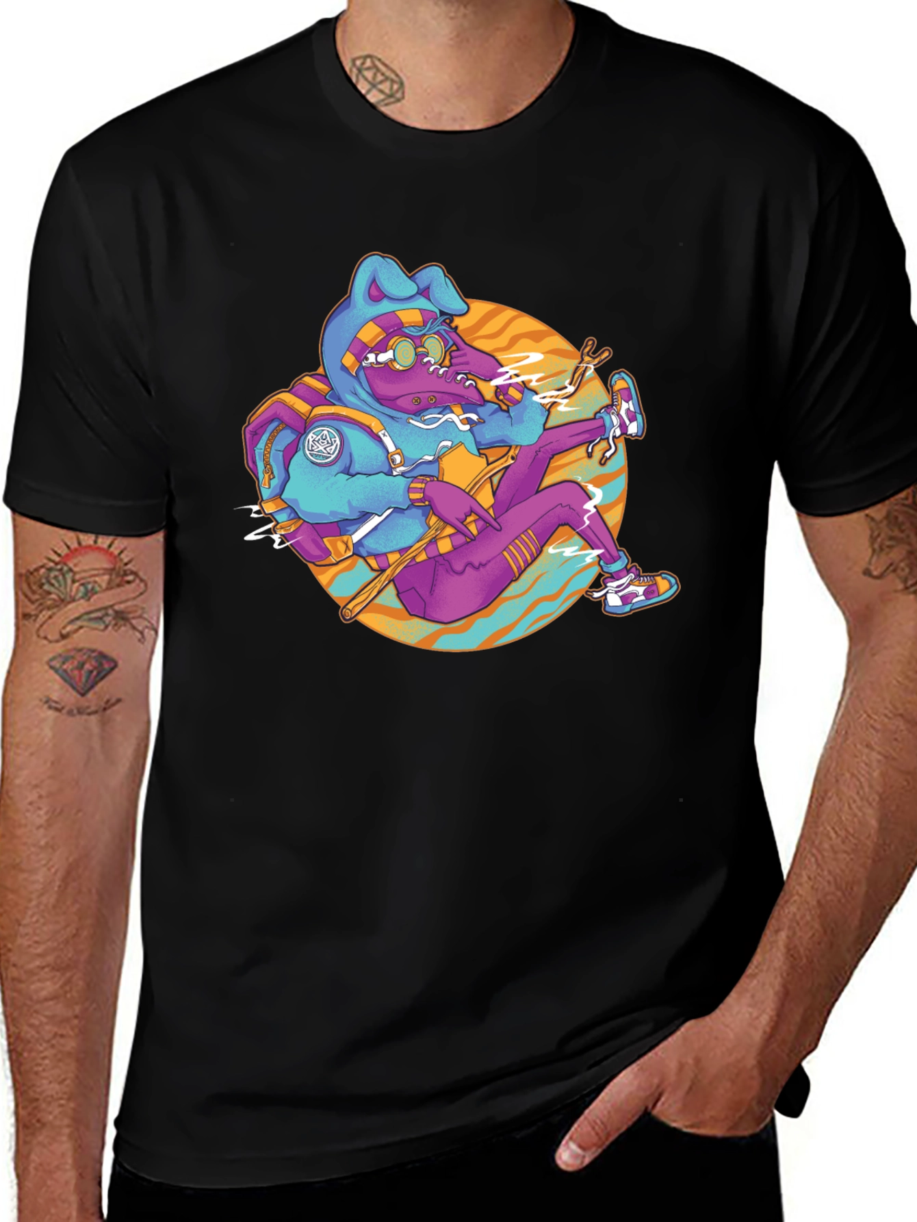 Funky Cartoon Bunny Black T-Shirt