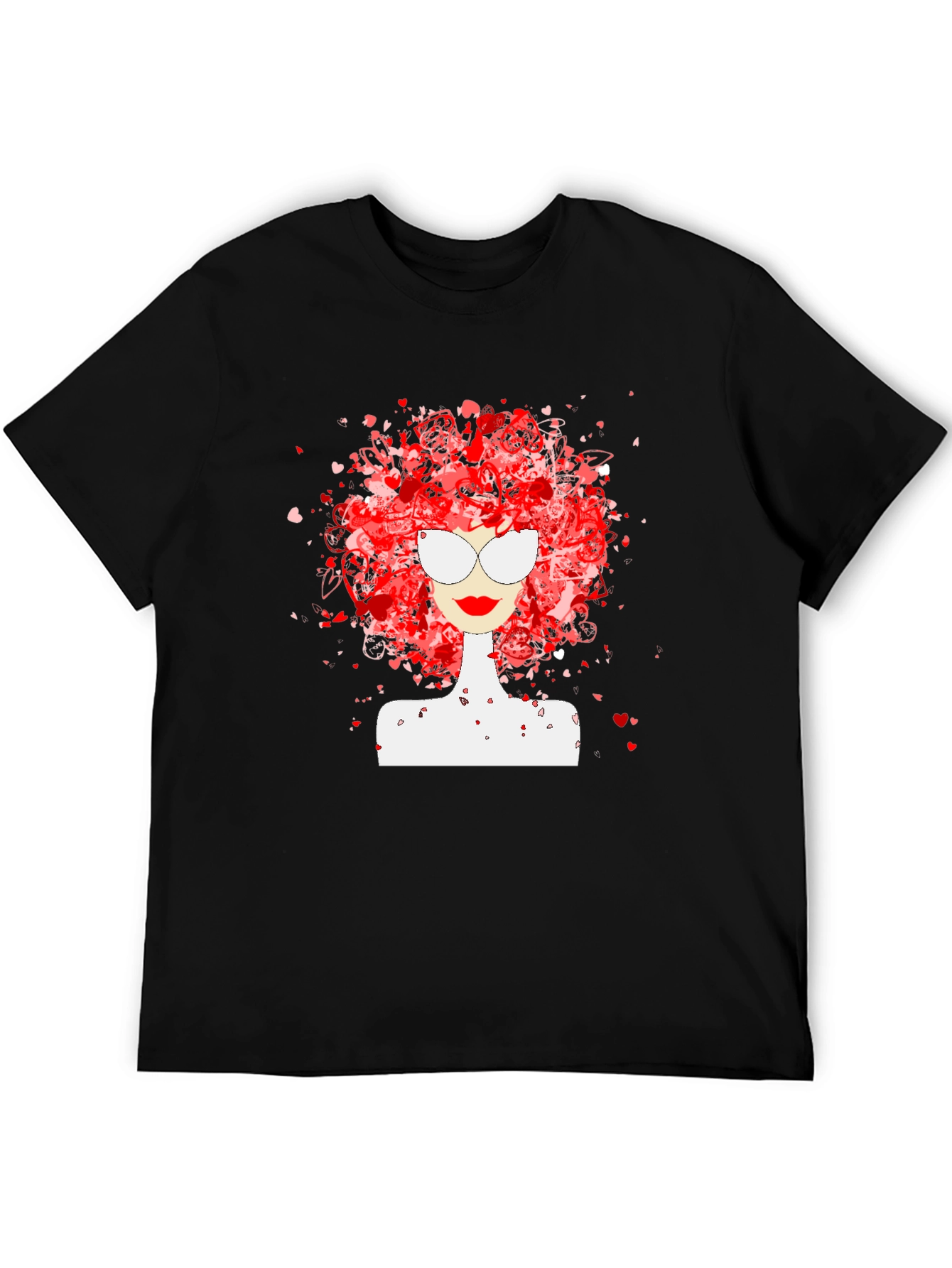Heart Hair Lady Black T-Shirt
