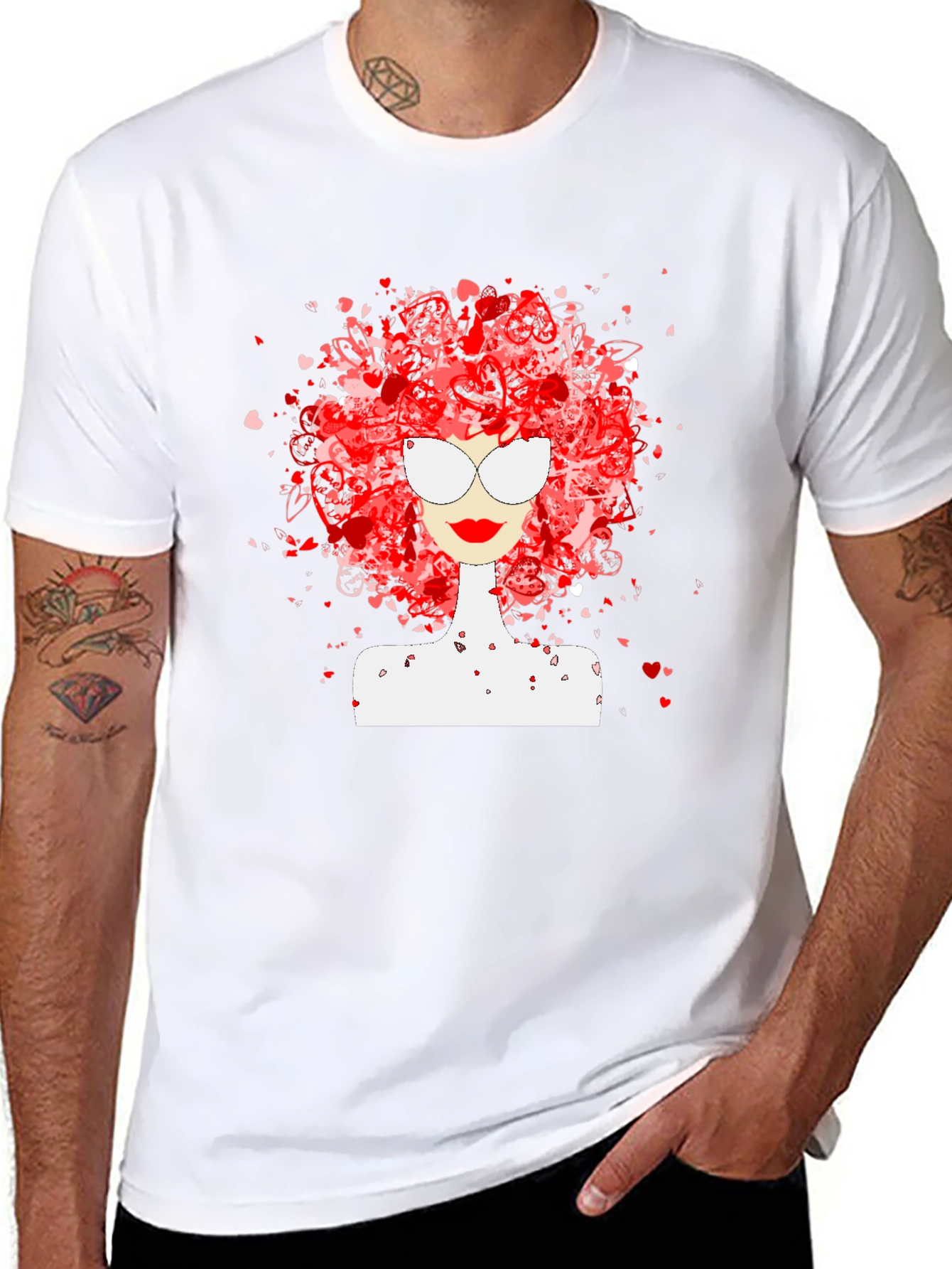 Heart Hair Lady Black T-Shirt