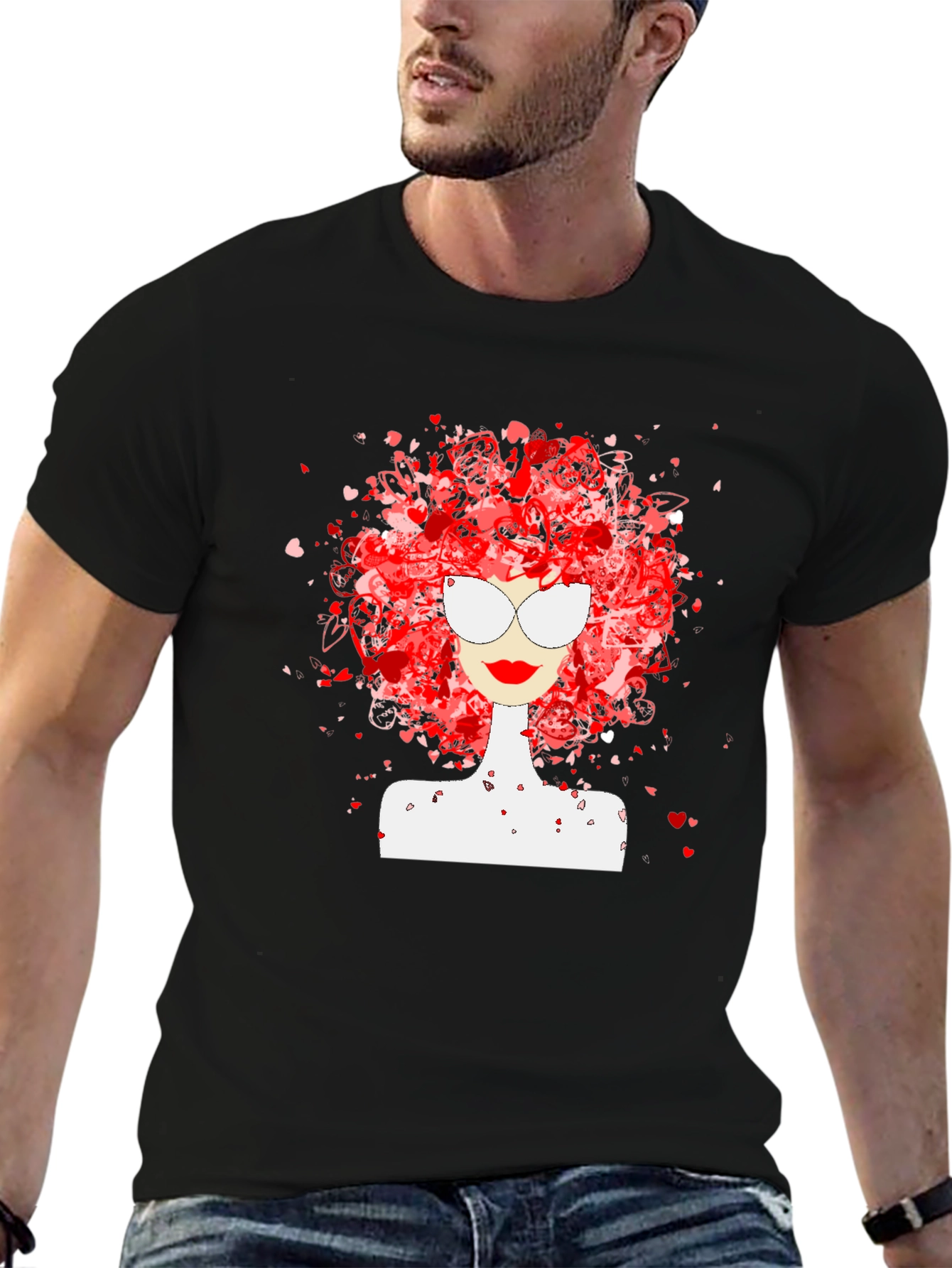 Heart Hair Lady Black T-Shirt