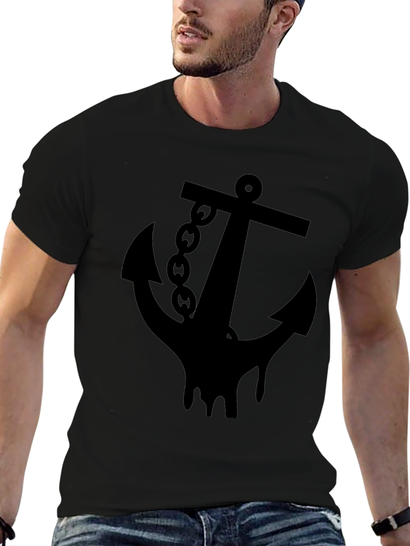 Anchor Graphic Black T-Shirt - Nautical Style Tee